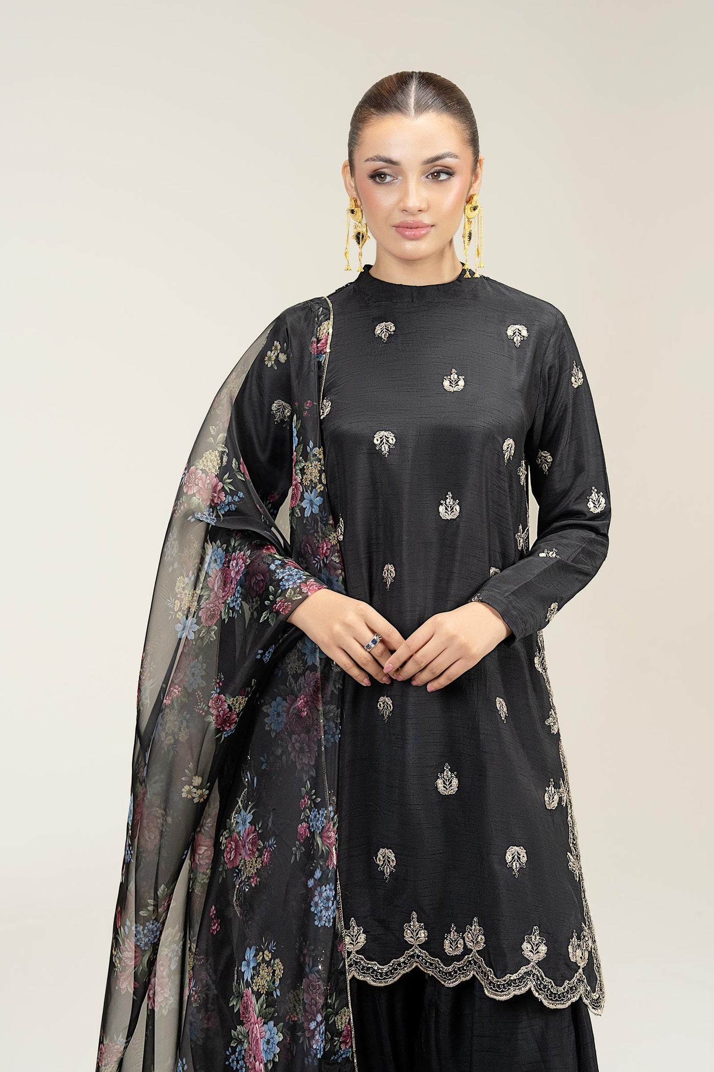 3 Pc Embroidered Bamberg Raw Silk Suit