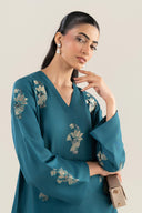 2 Pc Embroidered Raw Silk Suit
