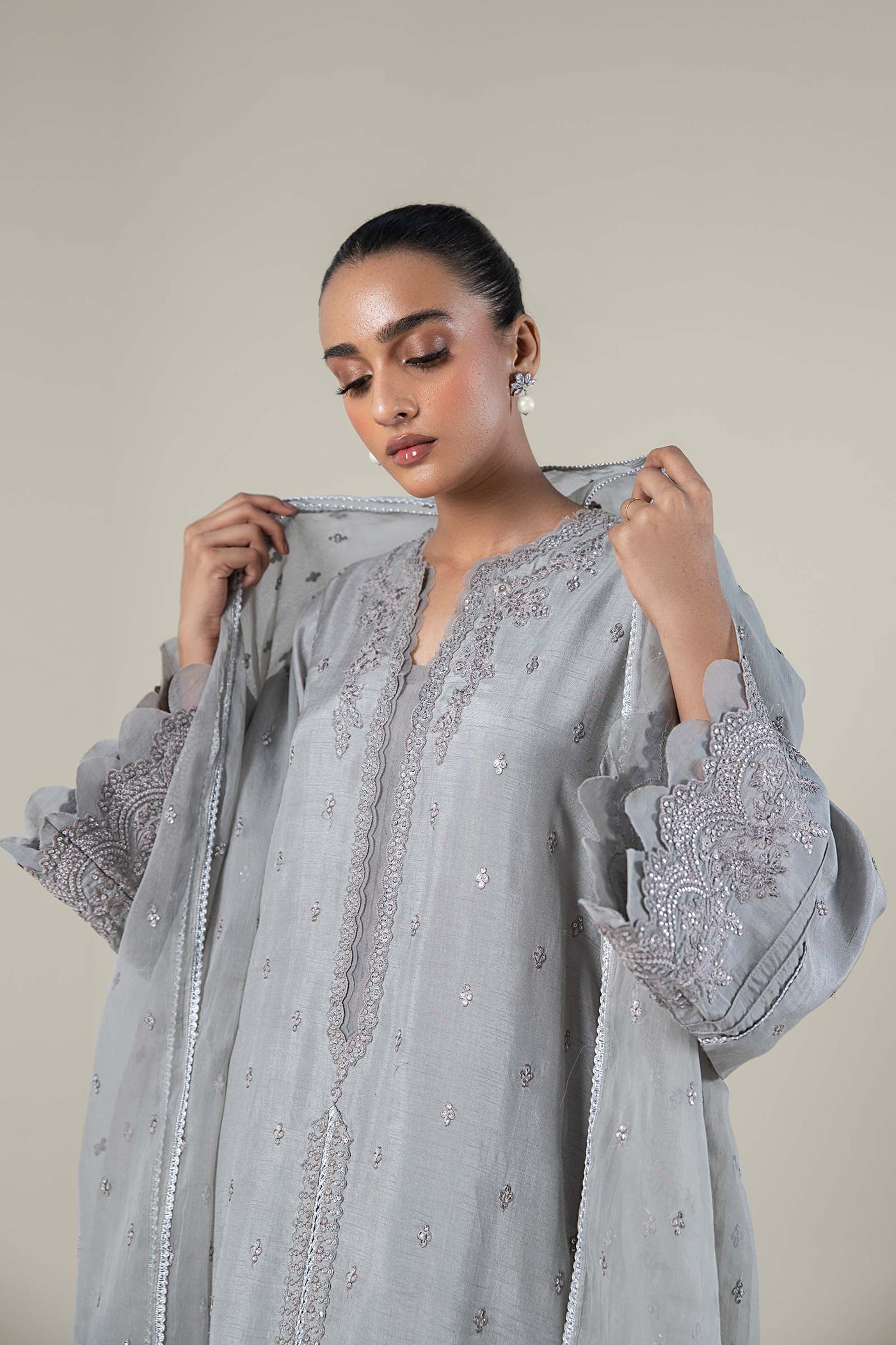 2 Pc Embroidered Raw Silk Suit