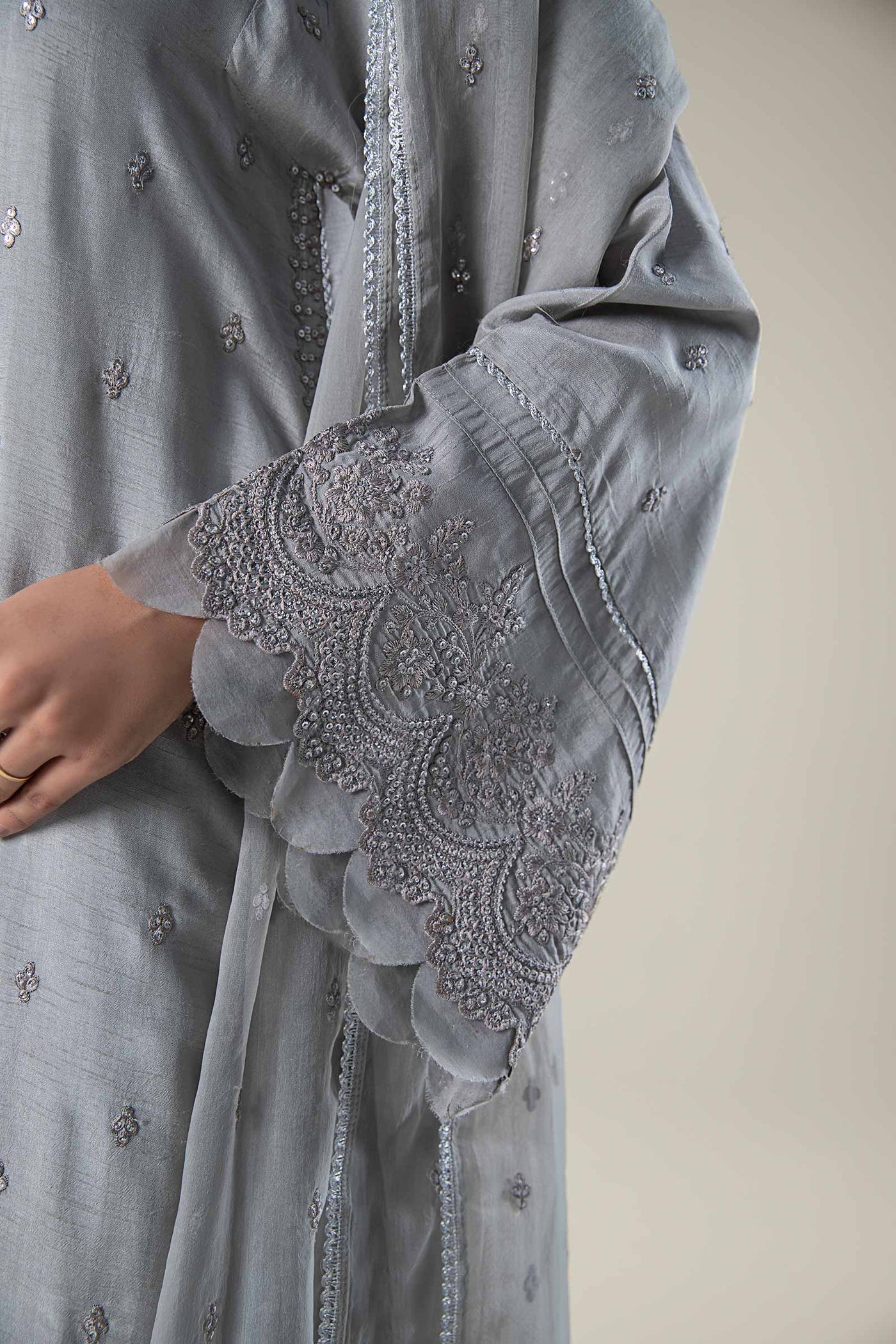 2 Pc Embroidered Raw Silk Suit