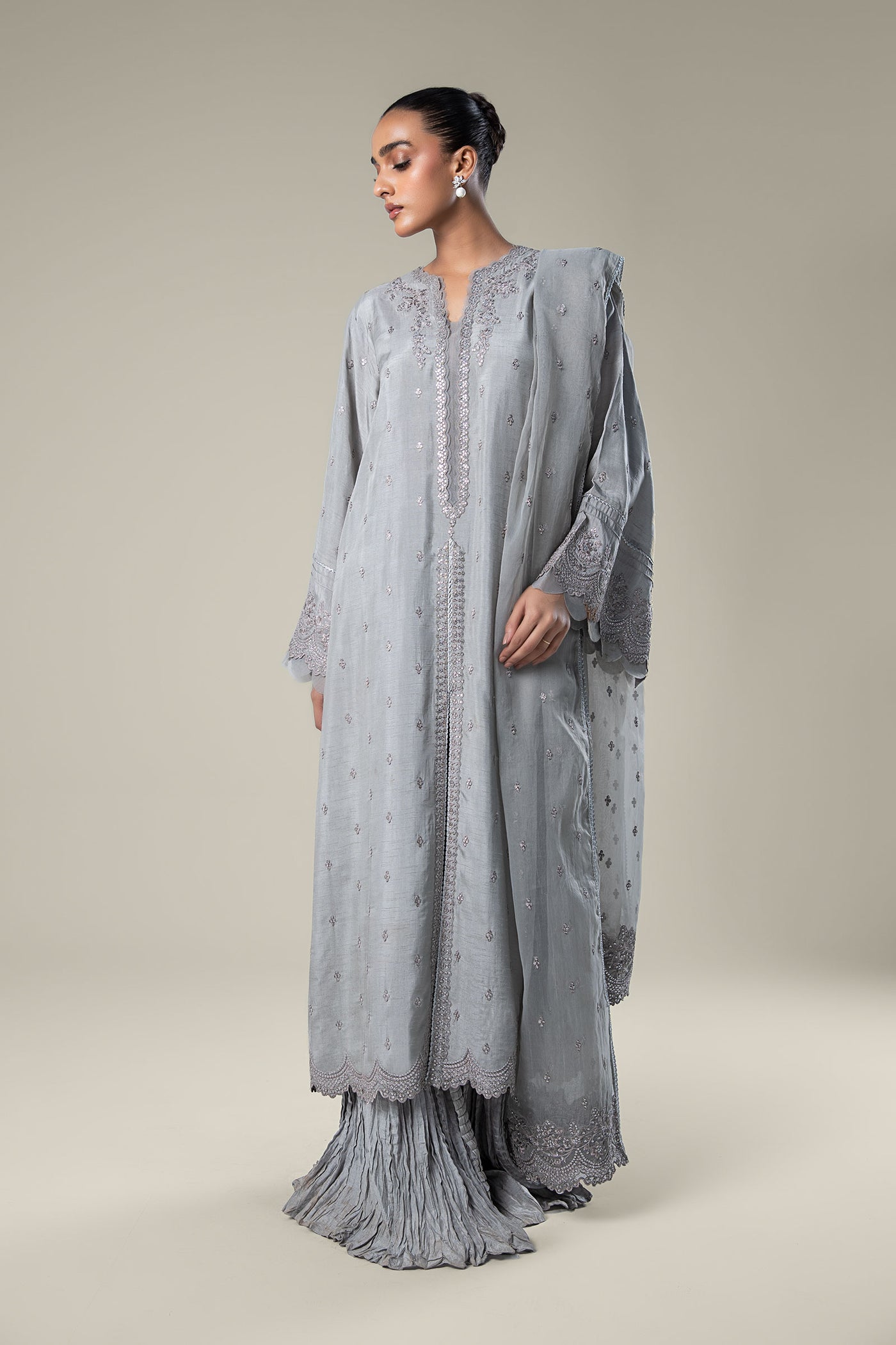 2 Pc Embroidered Raw Silk Suit