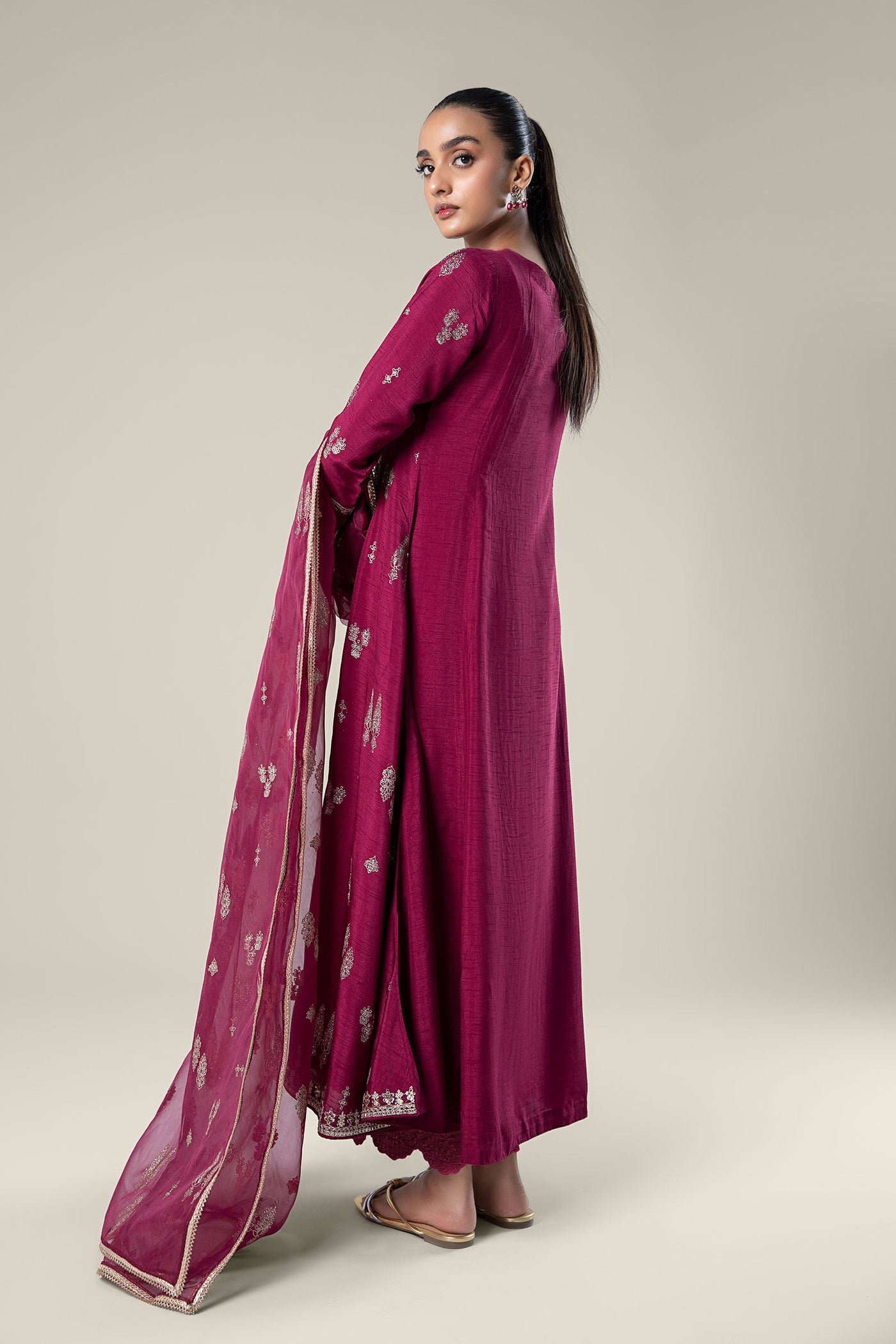 2 Pc Embroidered Raw Silk Suit