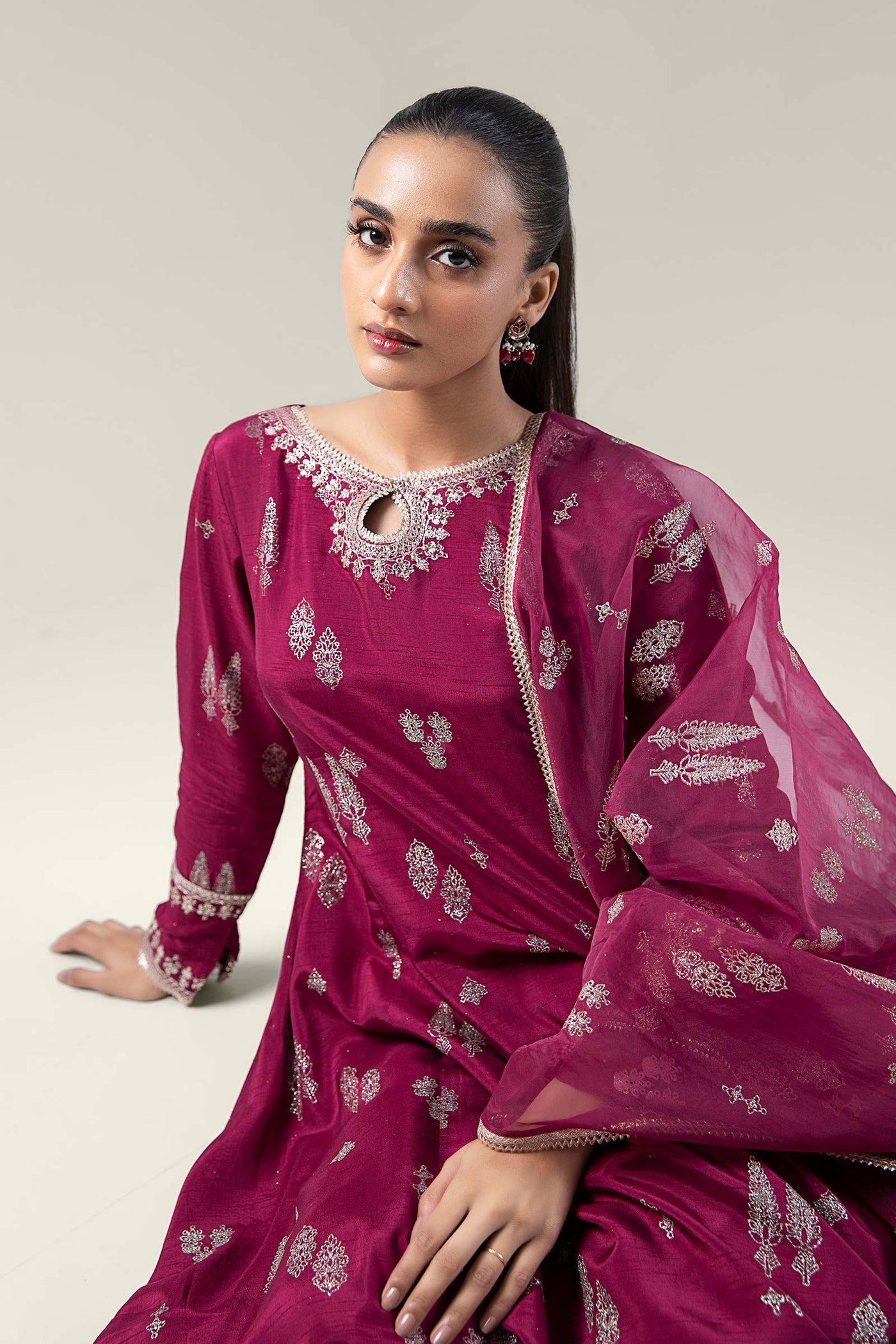 2 Pc Embroidered Raw Silk Suit