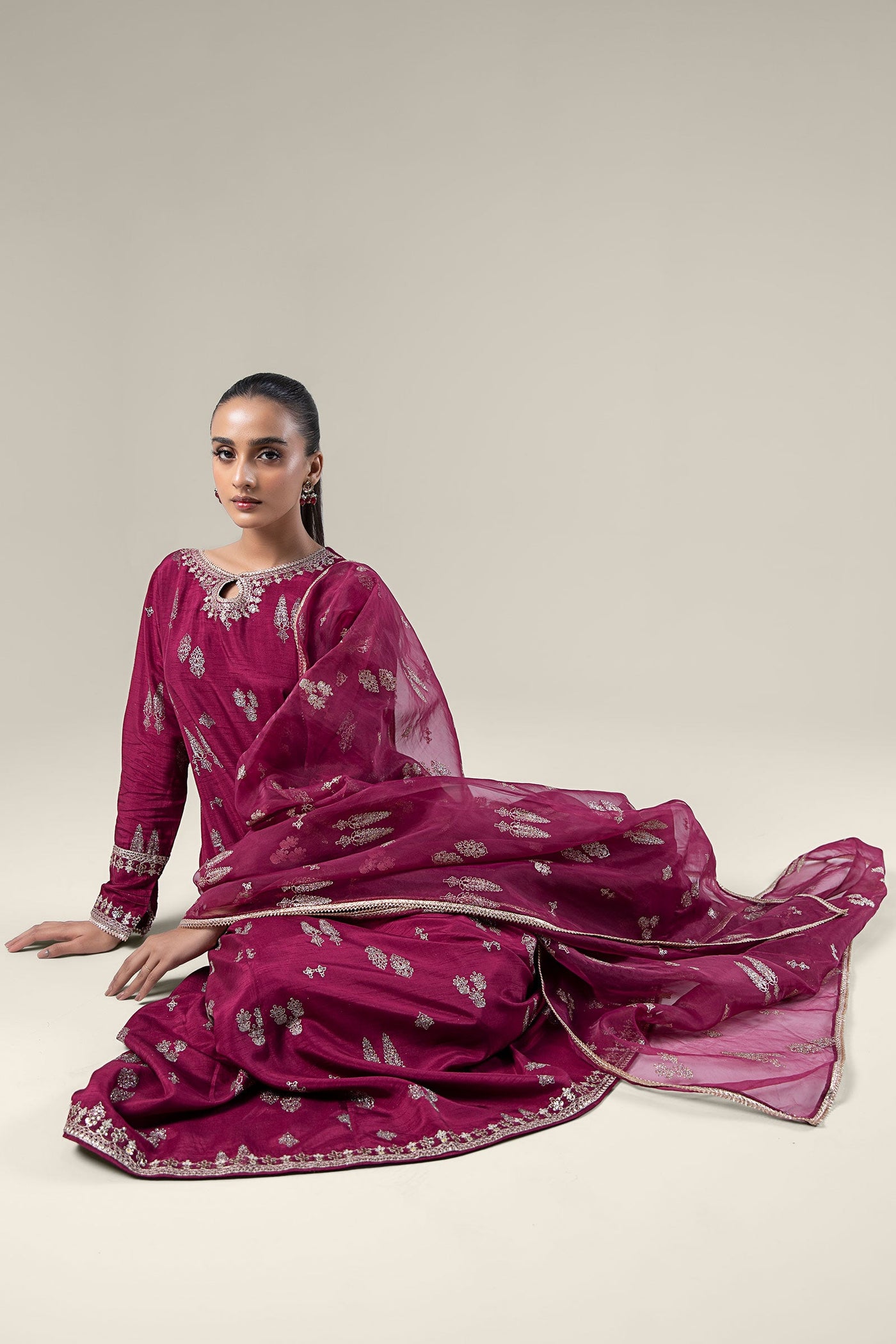 2 Pc Embroidered Raw Silk Suit