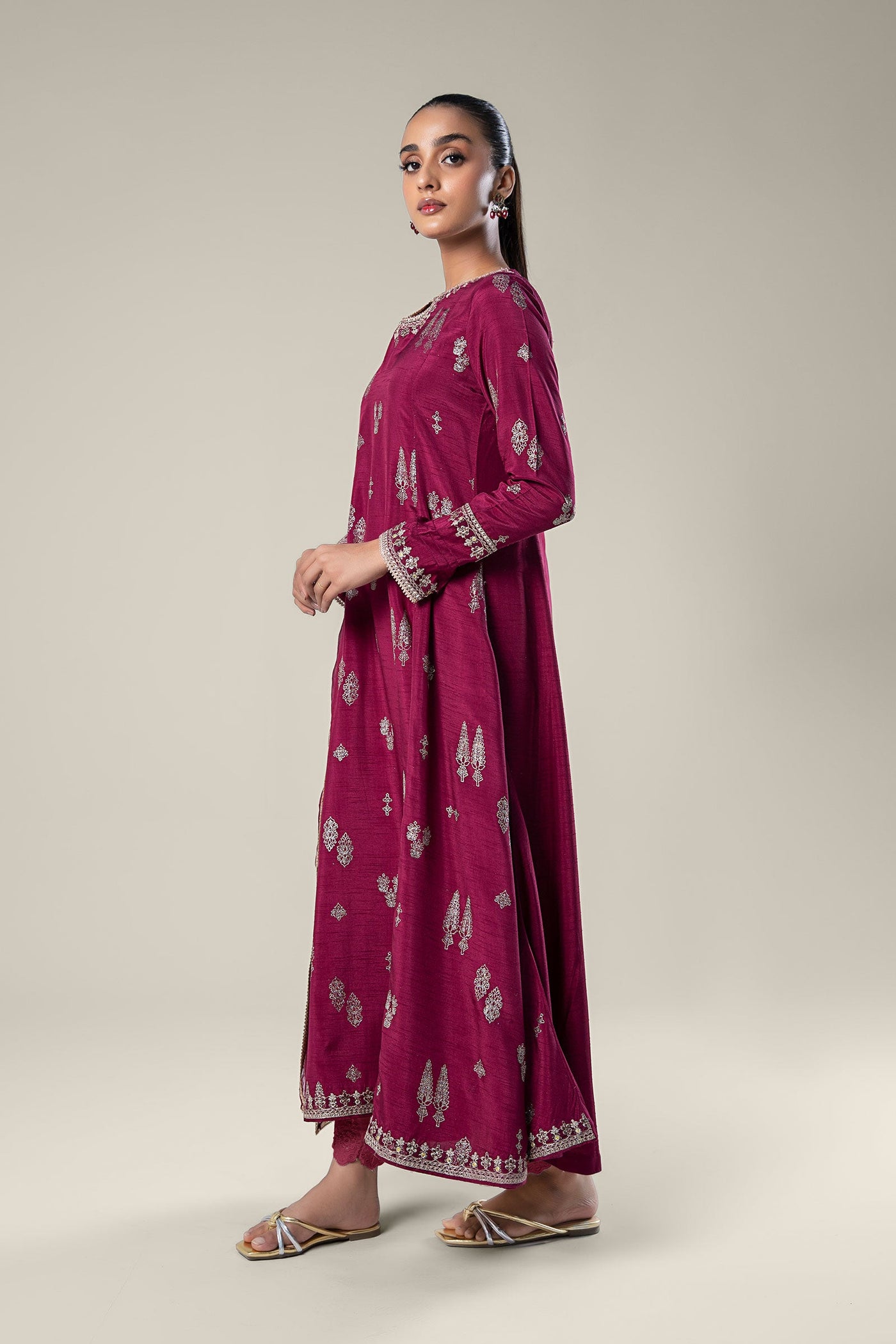 2 Pc Embroidered Raw Silk Suit