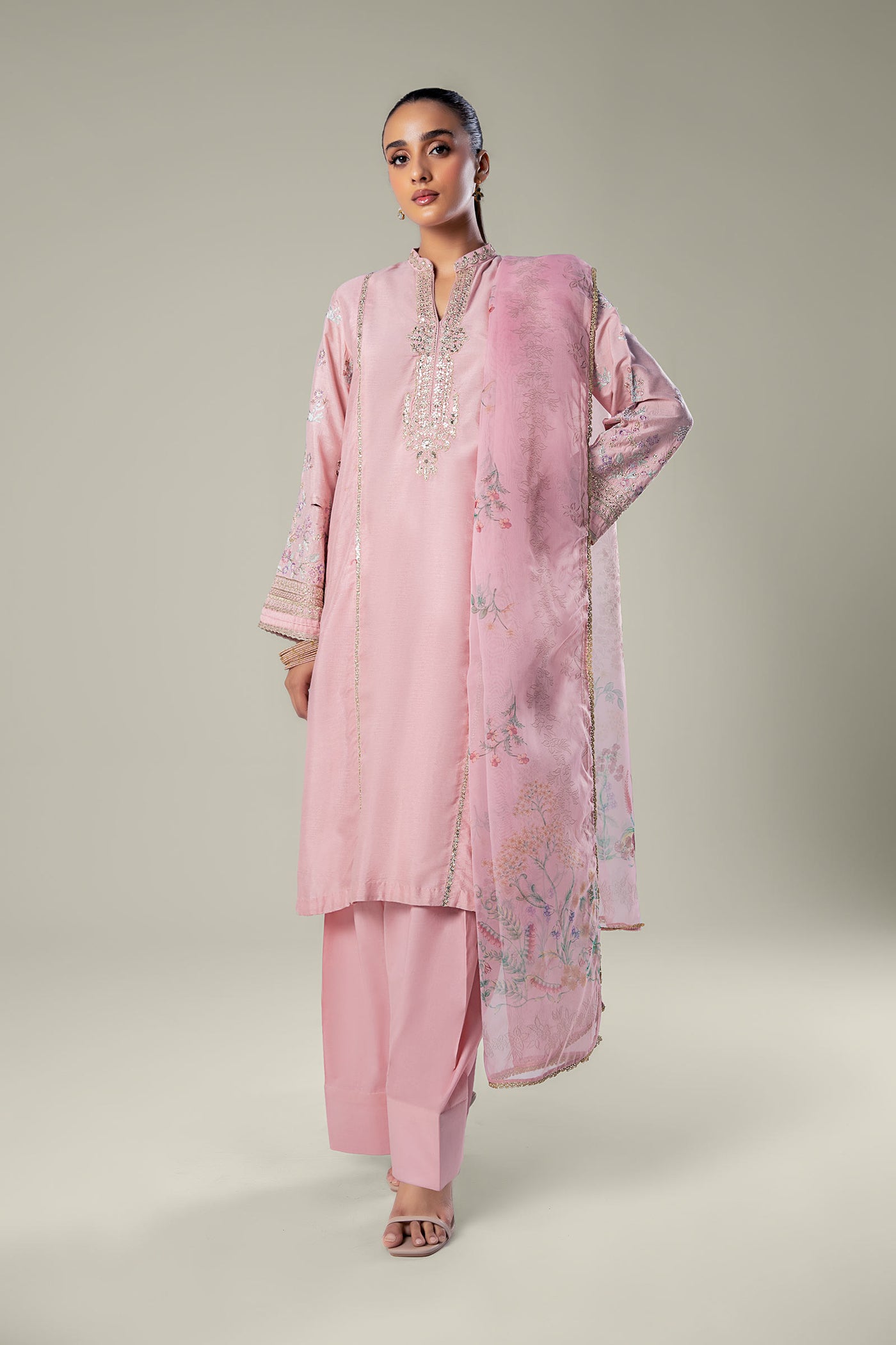 2 Pc Embroidered Khaddi Silk Suit