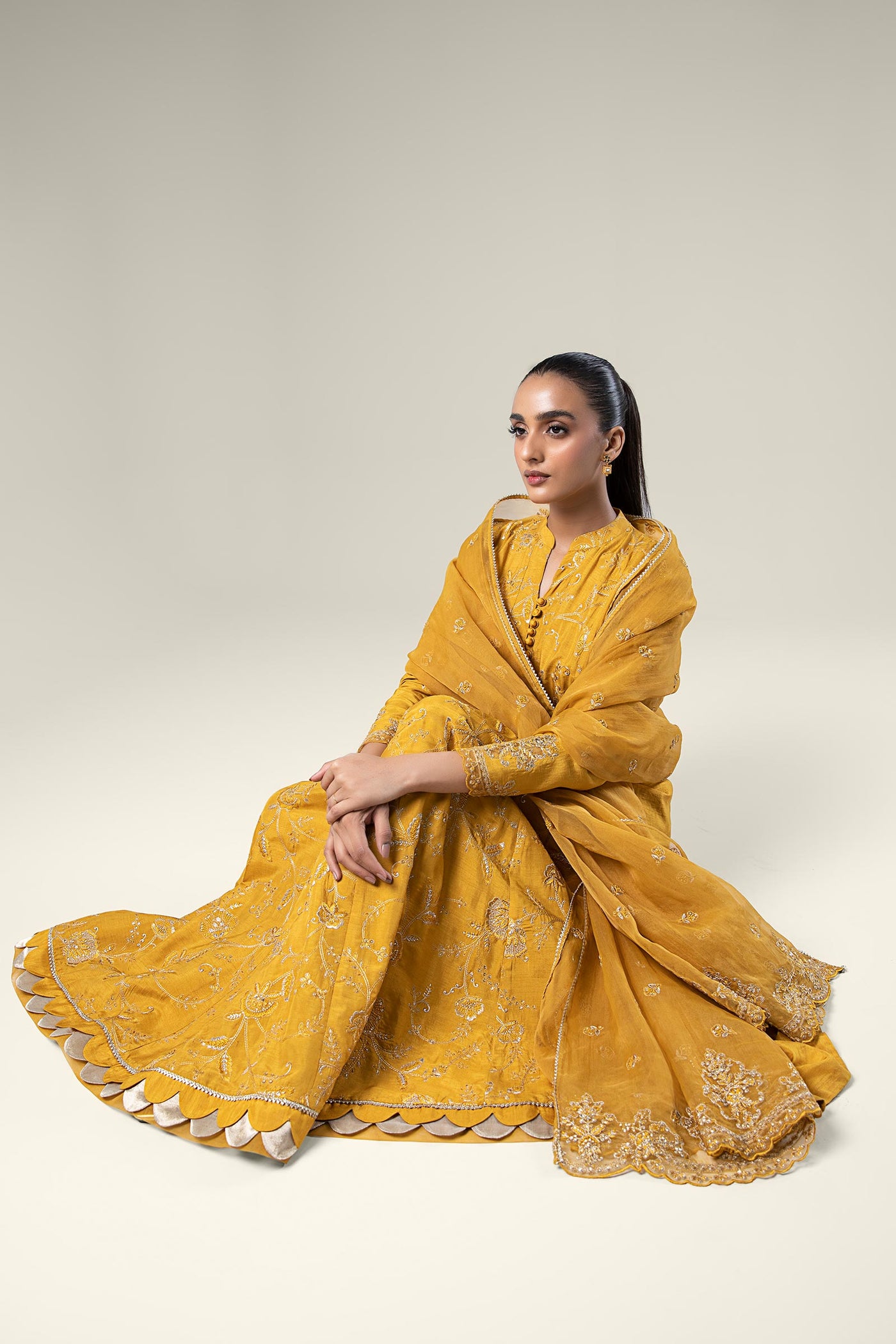 2 Pc Embroidered Raw Silk Suit