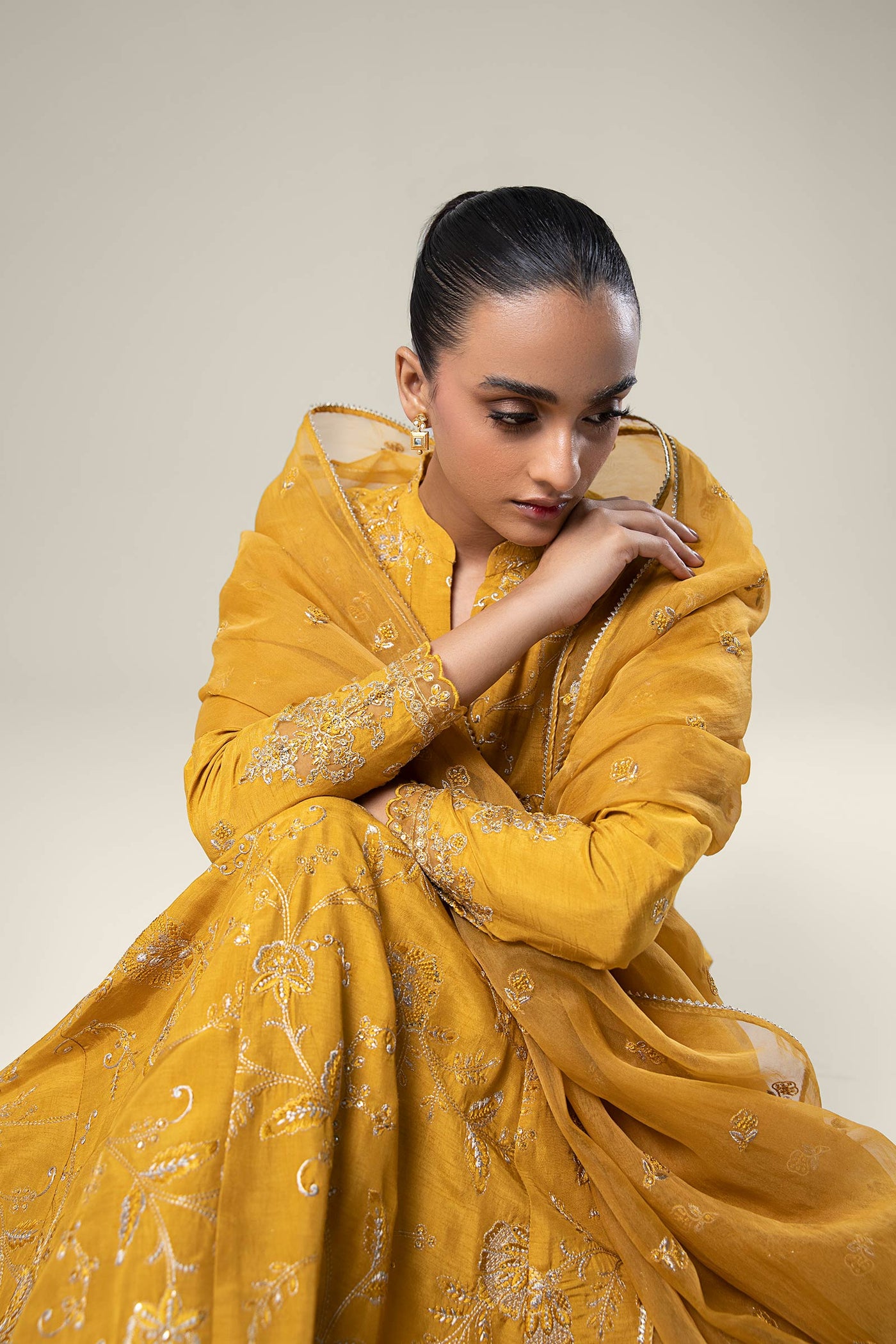 2 Pc Embroidered Raw Silk Suit