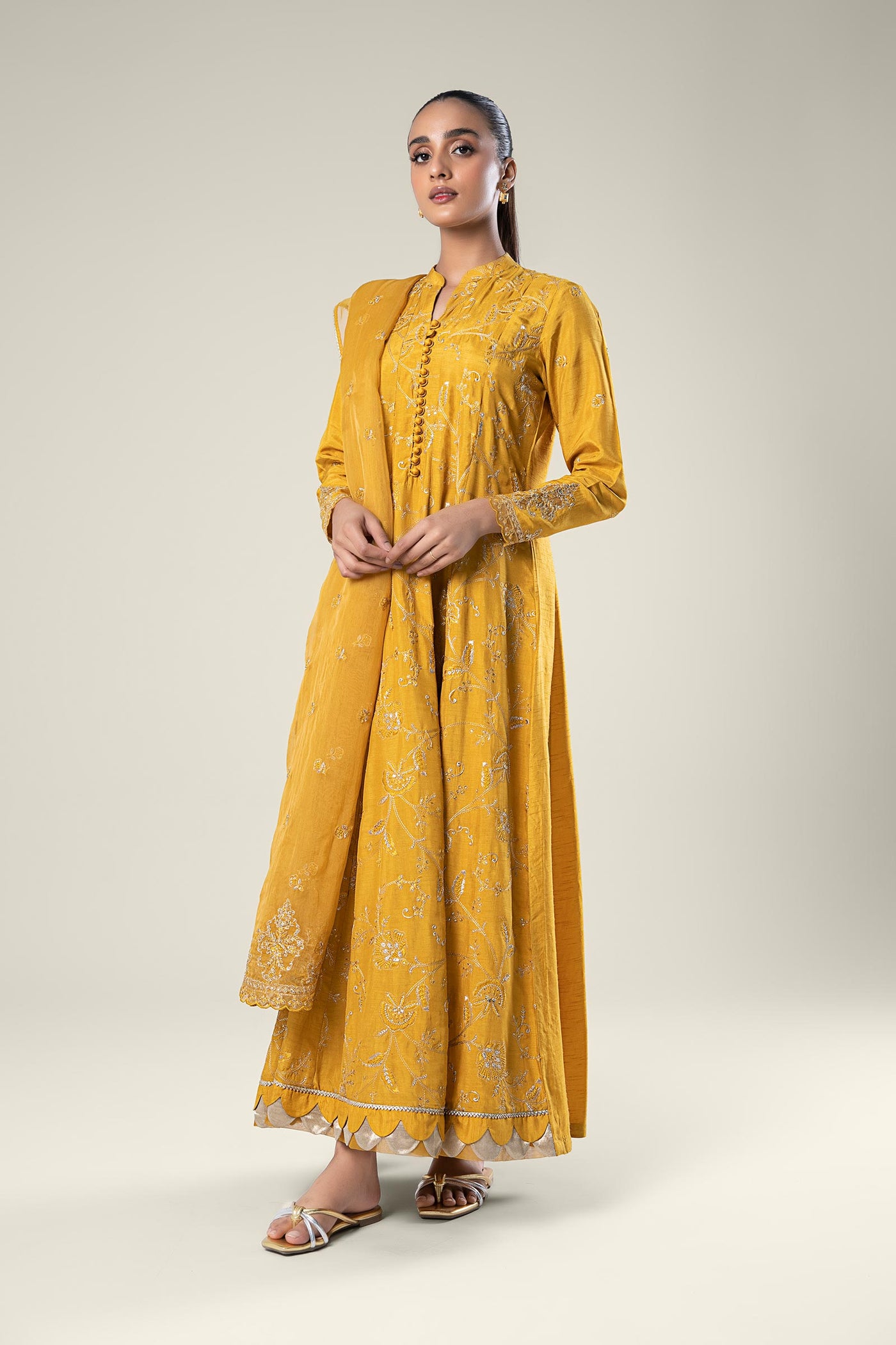 2 Pc Embroidered Raw Silk Suit