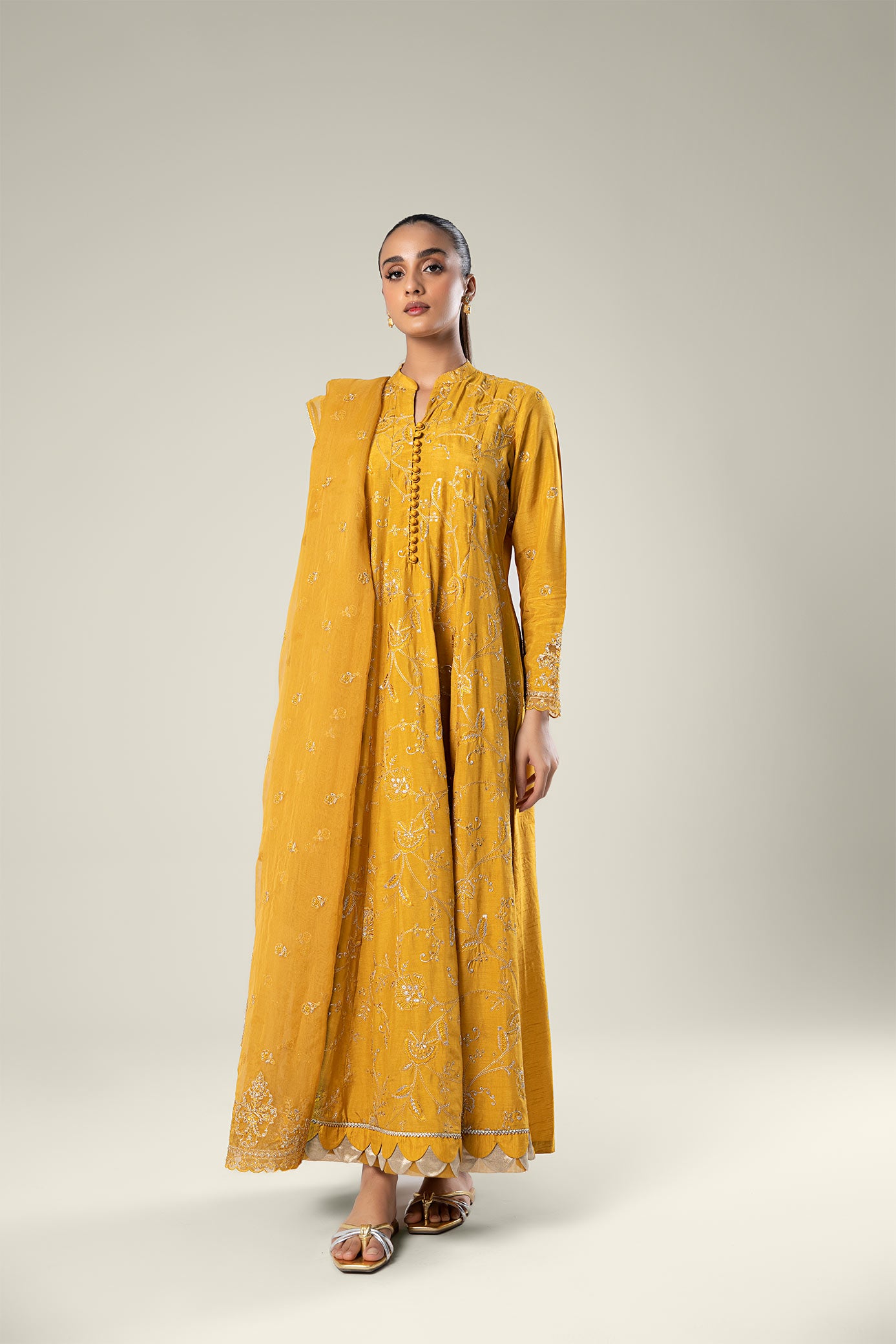 2 Pc Embroidered Raw Silk Suit
