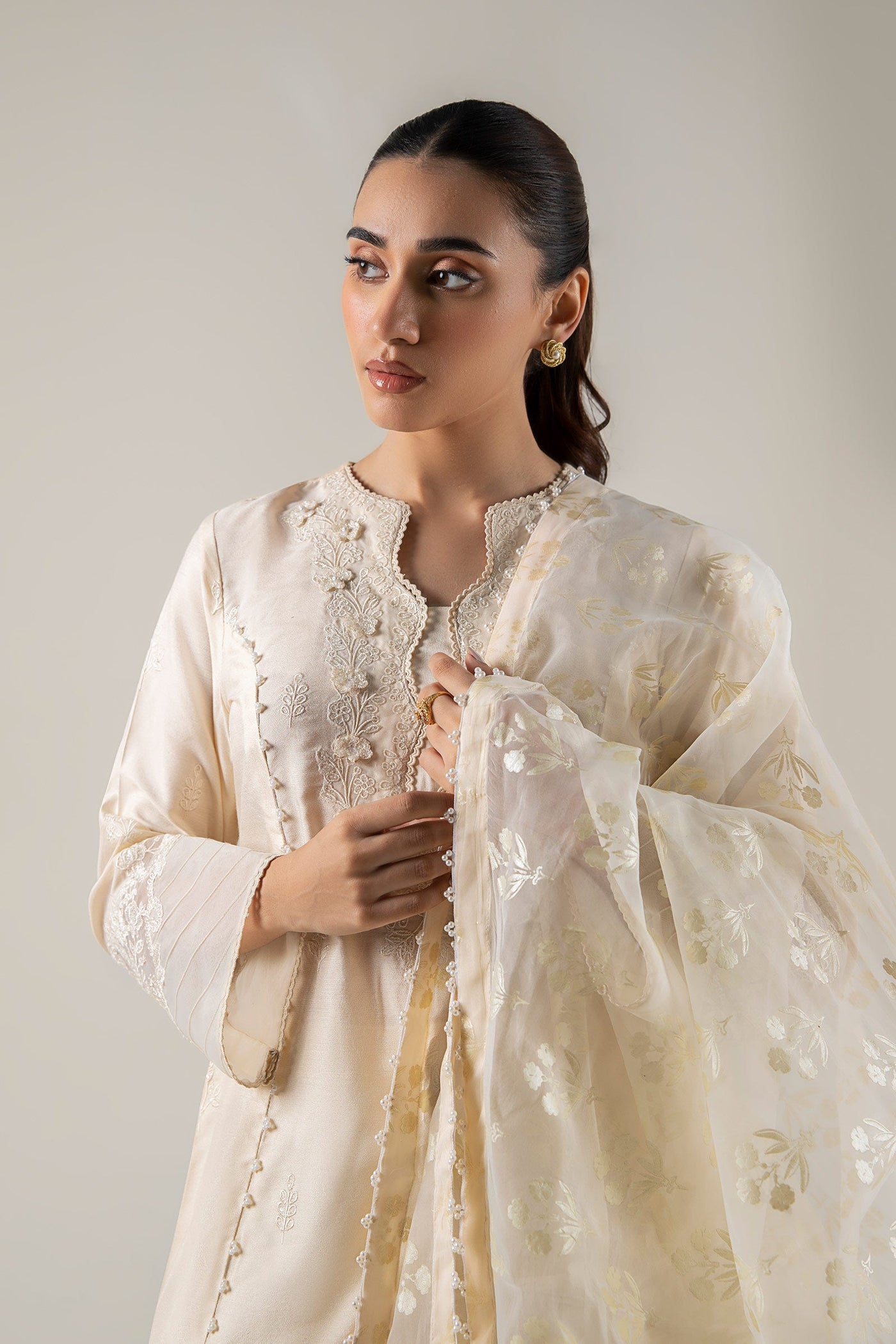 2 Pc Embroidered Khadi Silk Suit