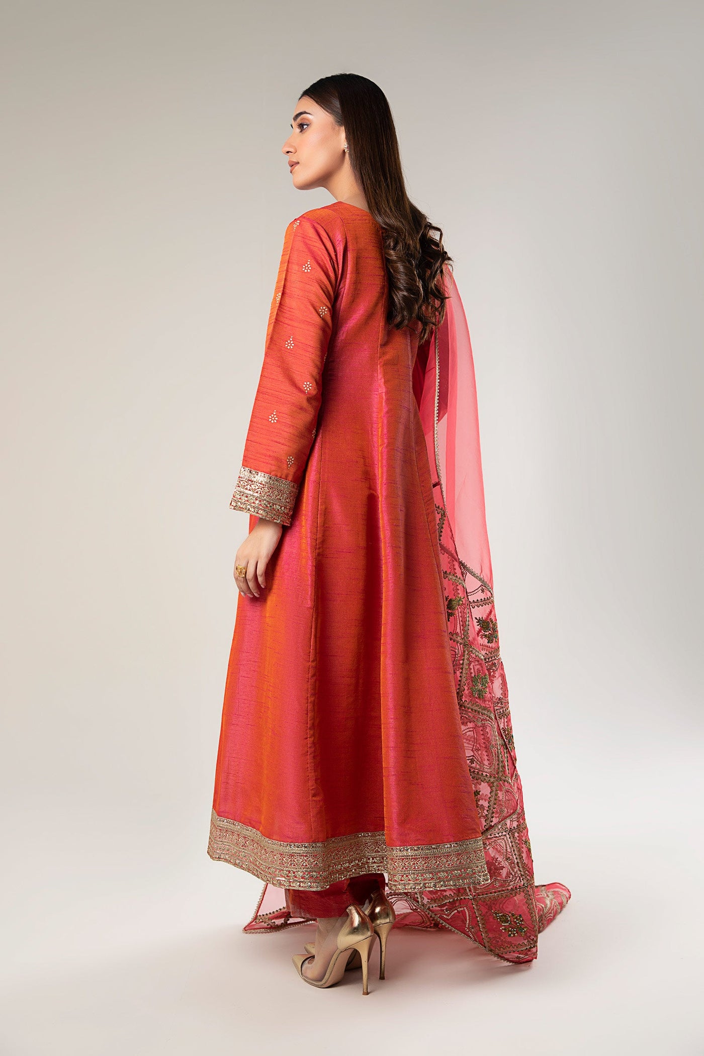 2 Pc Embroidered Tonal Silk Suit