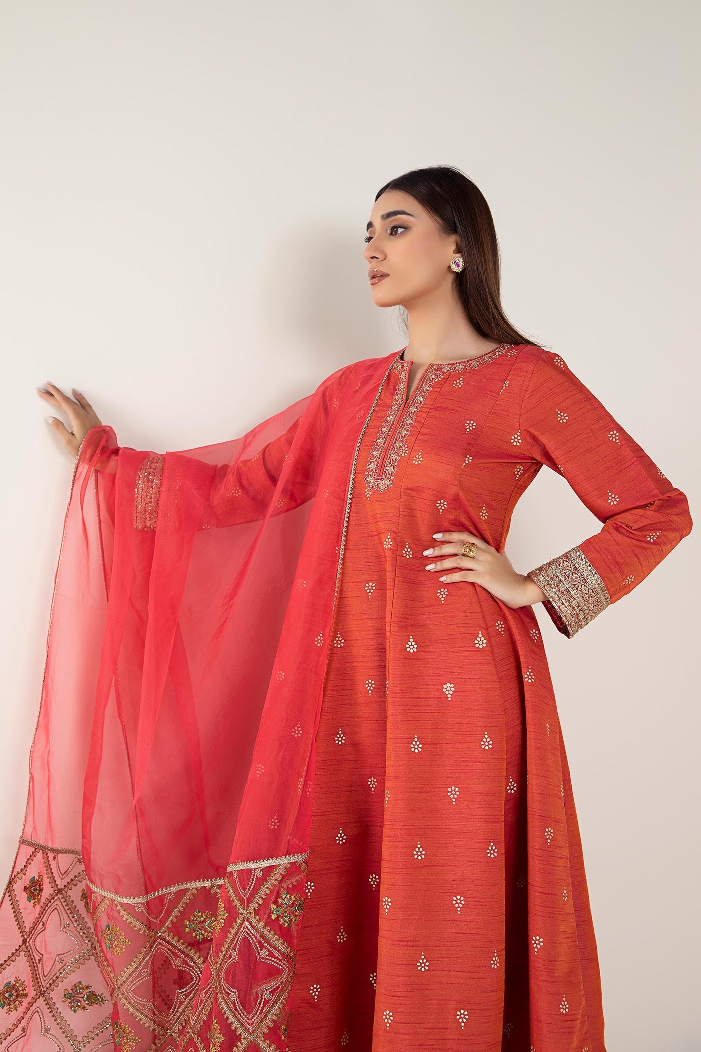 2 Pc Embroidered Tonal Silk Suit
