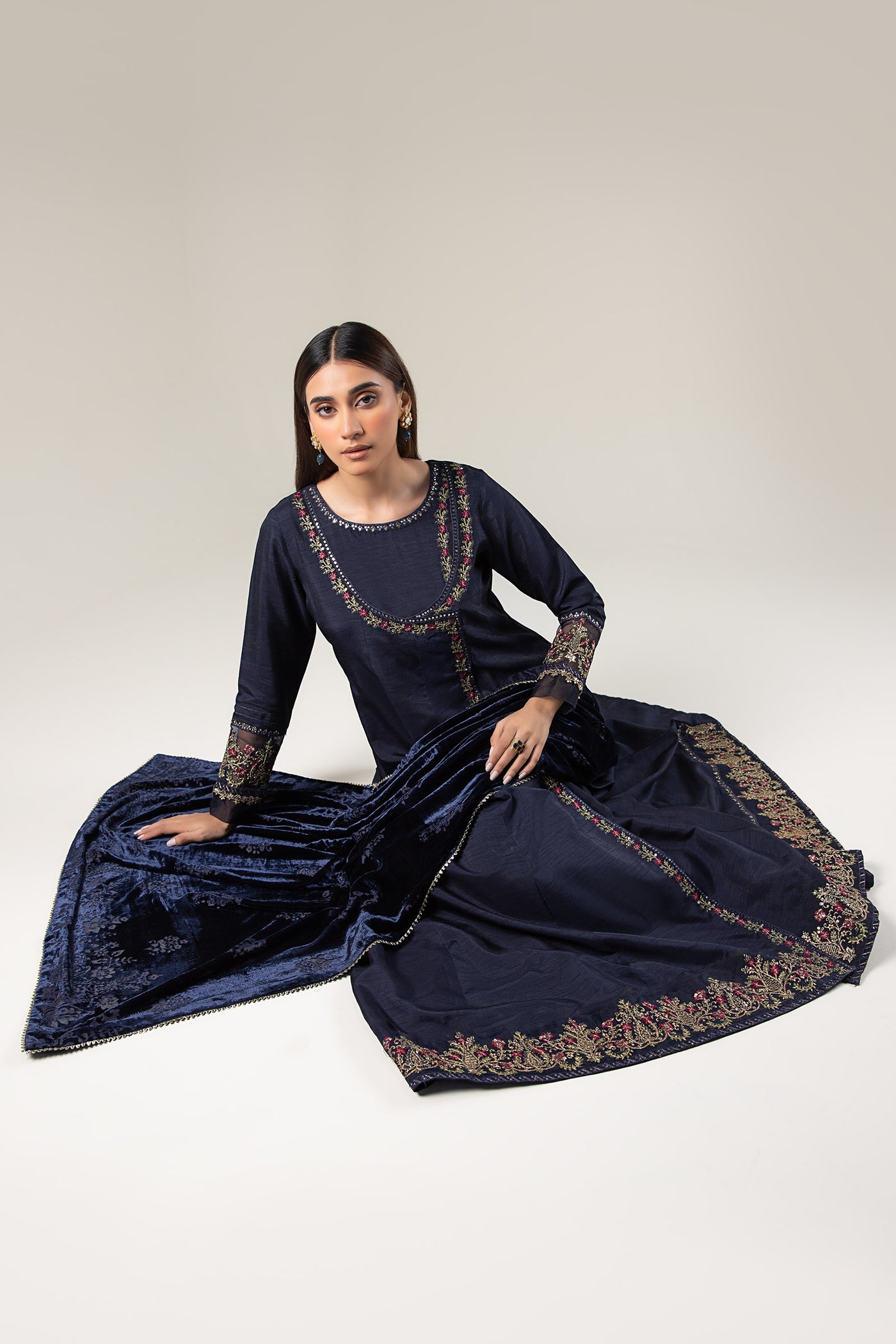 2 Pc Embroidered Raw Silk Suit