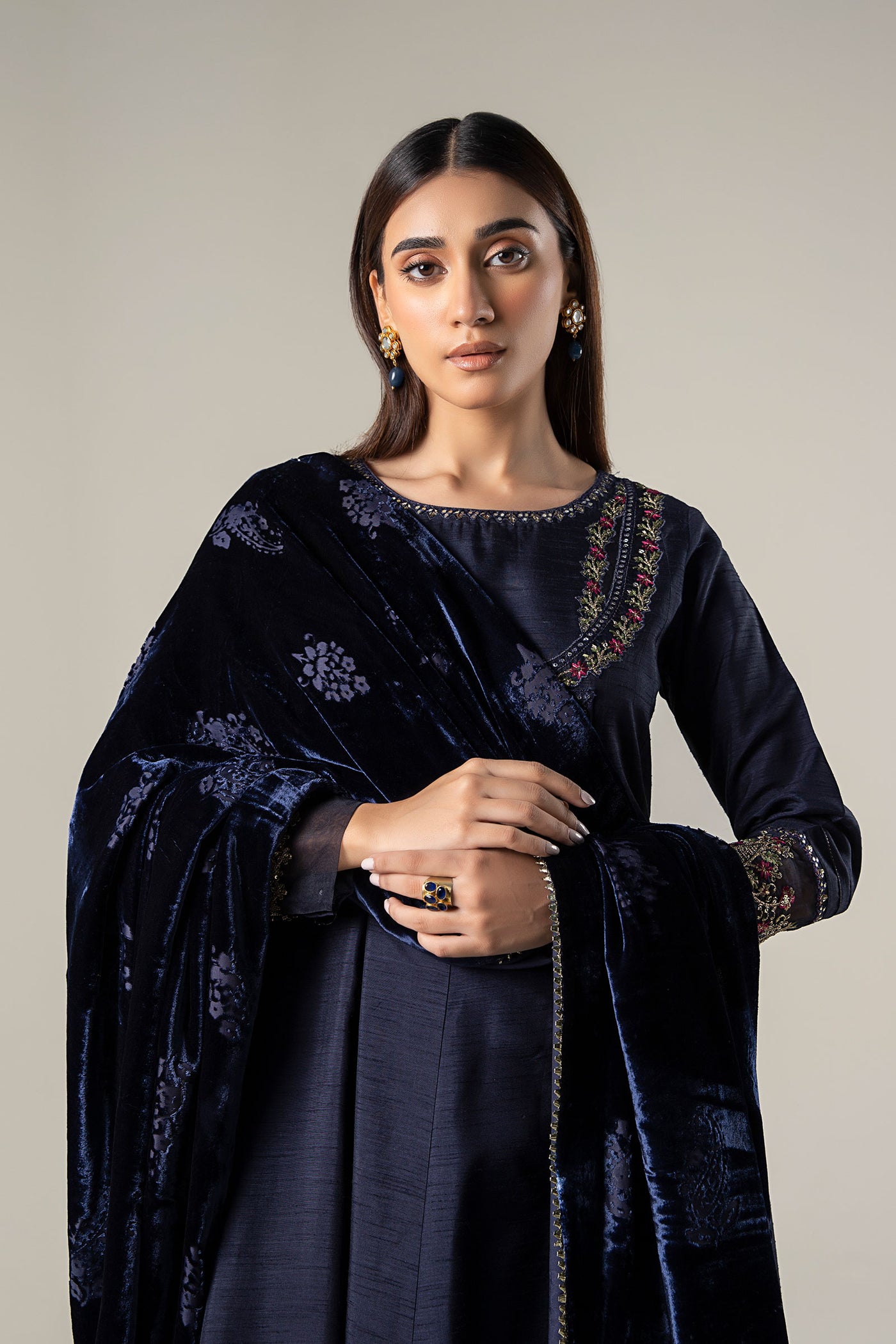 2 Pc Embroidered Raw Silk Suit