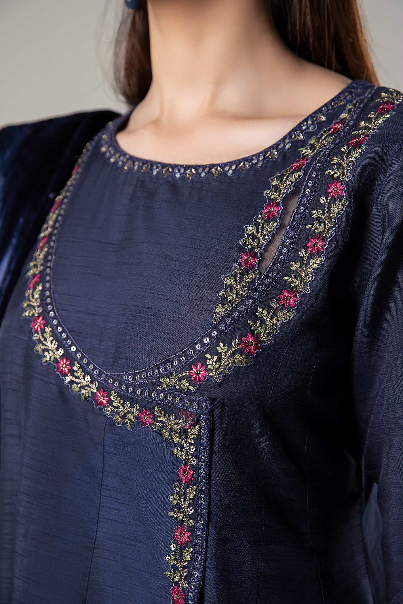 2 Pc Embroidered Raw Silk Suit