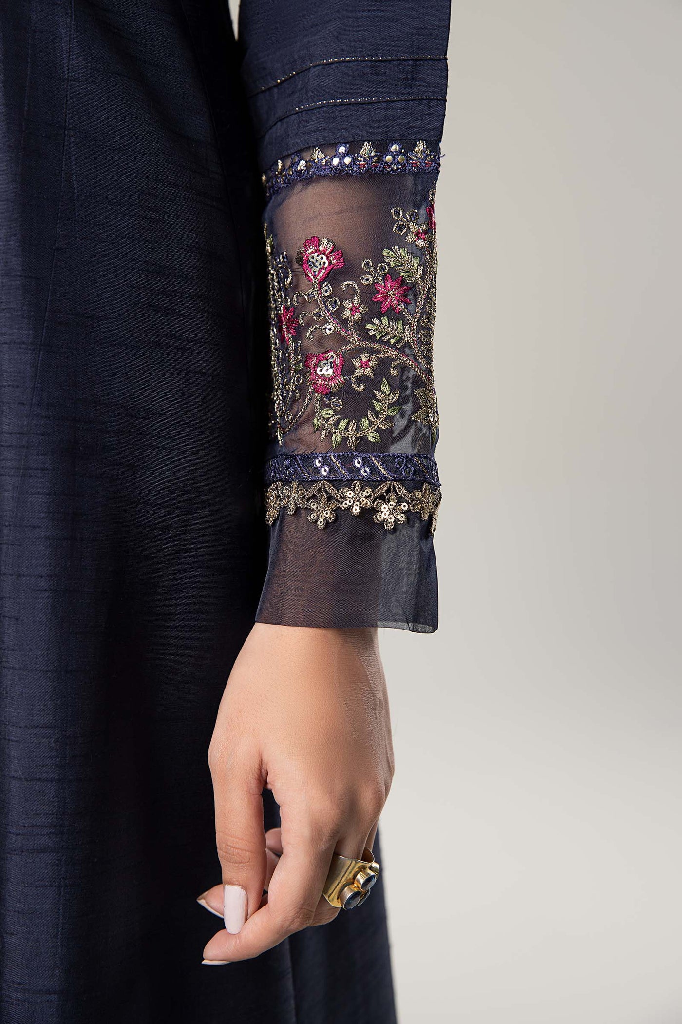 2 Pc Embroidered Raw Silk Suit