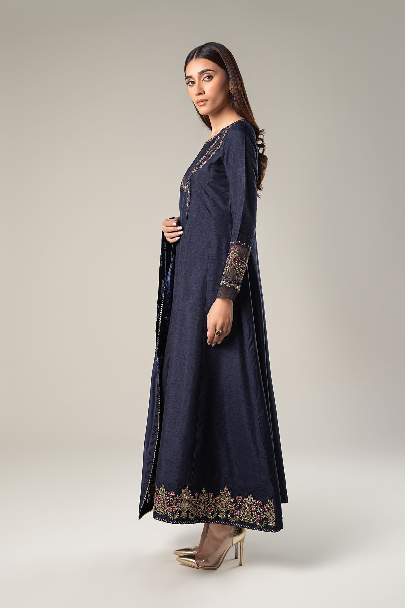 2 Pc Embroidered Raw Silk Suit