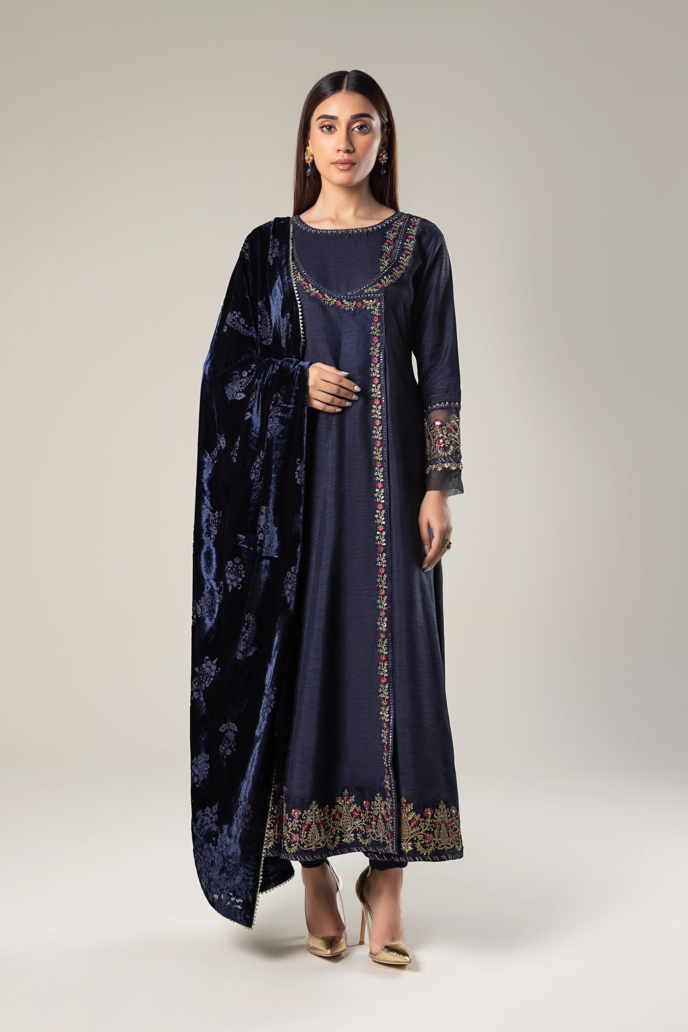 2 Pc Embroidered Raw Silk Suit