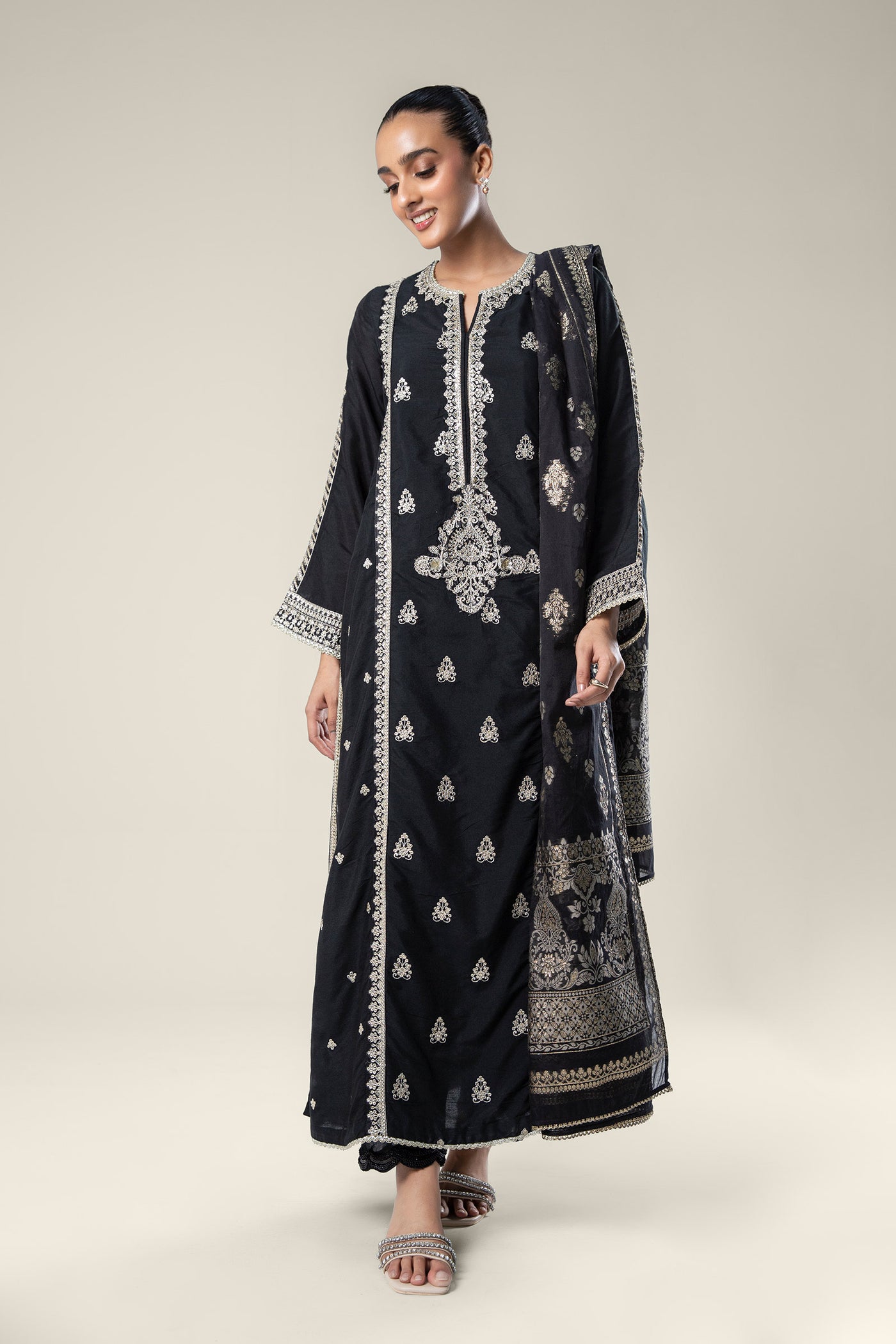 2 Pc Embroidered Khaddi Silk Suit