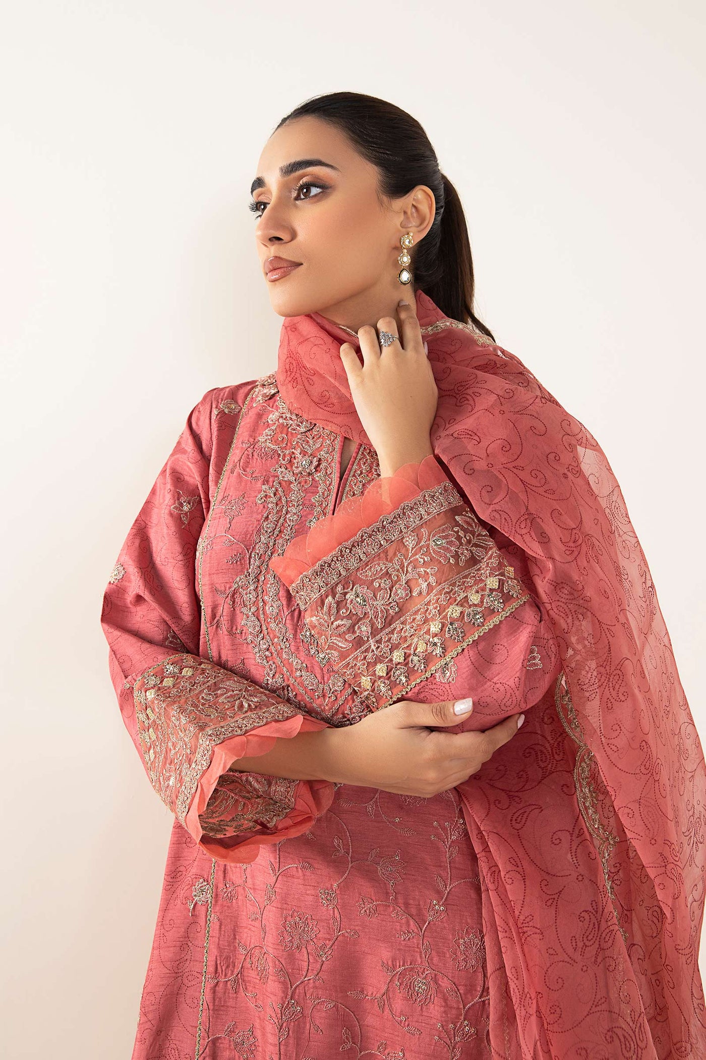 2 Pc Embroidered Raw Silk Suit