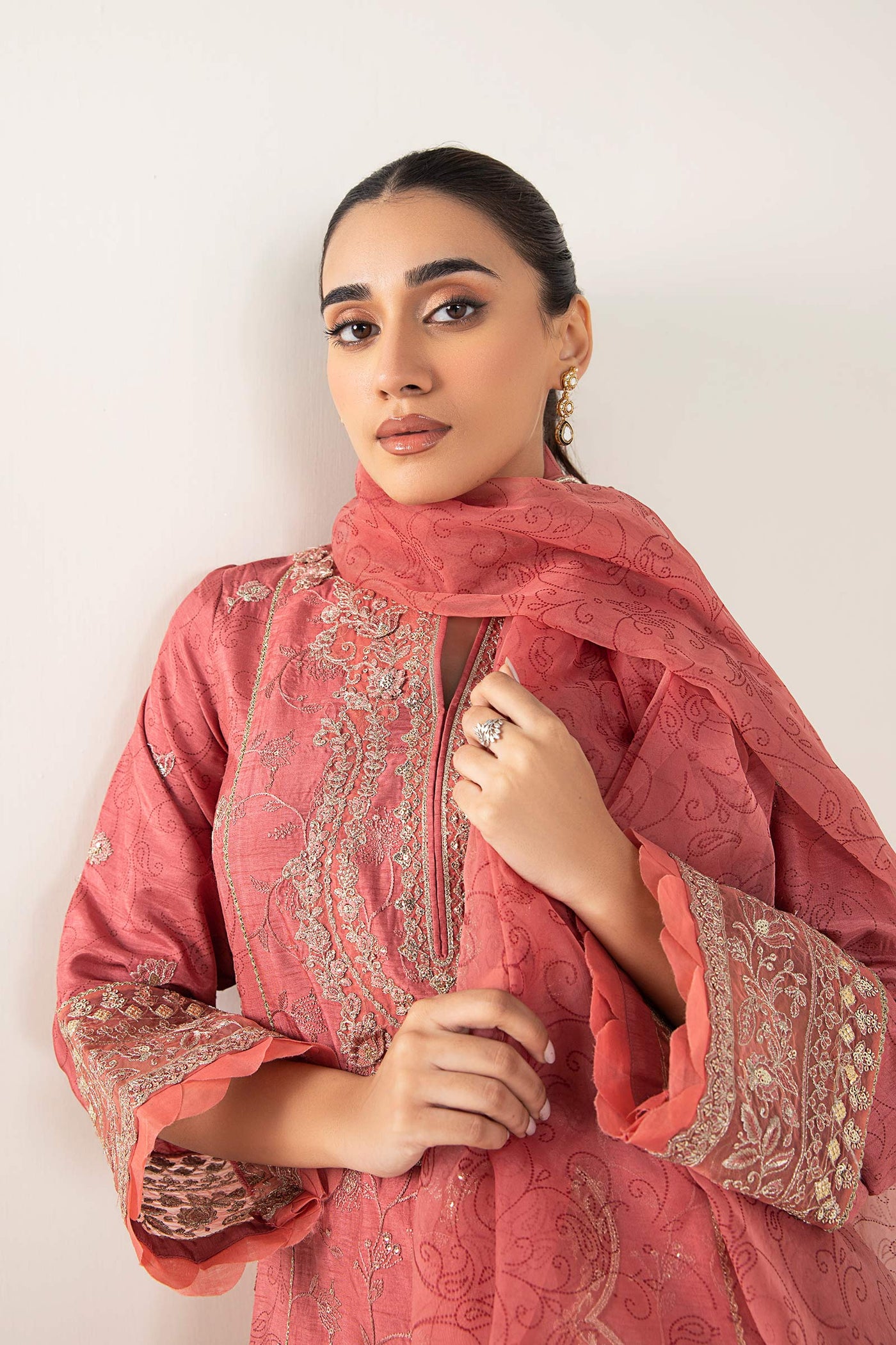 2 Pc Embroidered Raw Silk Suit