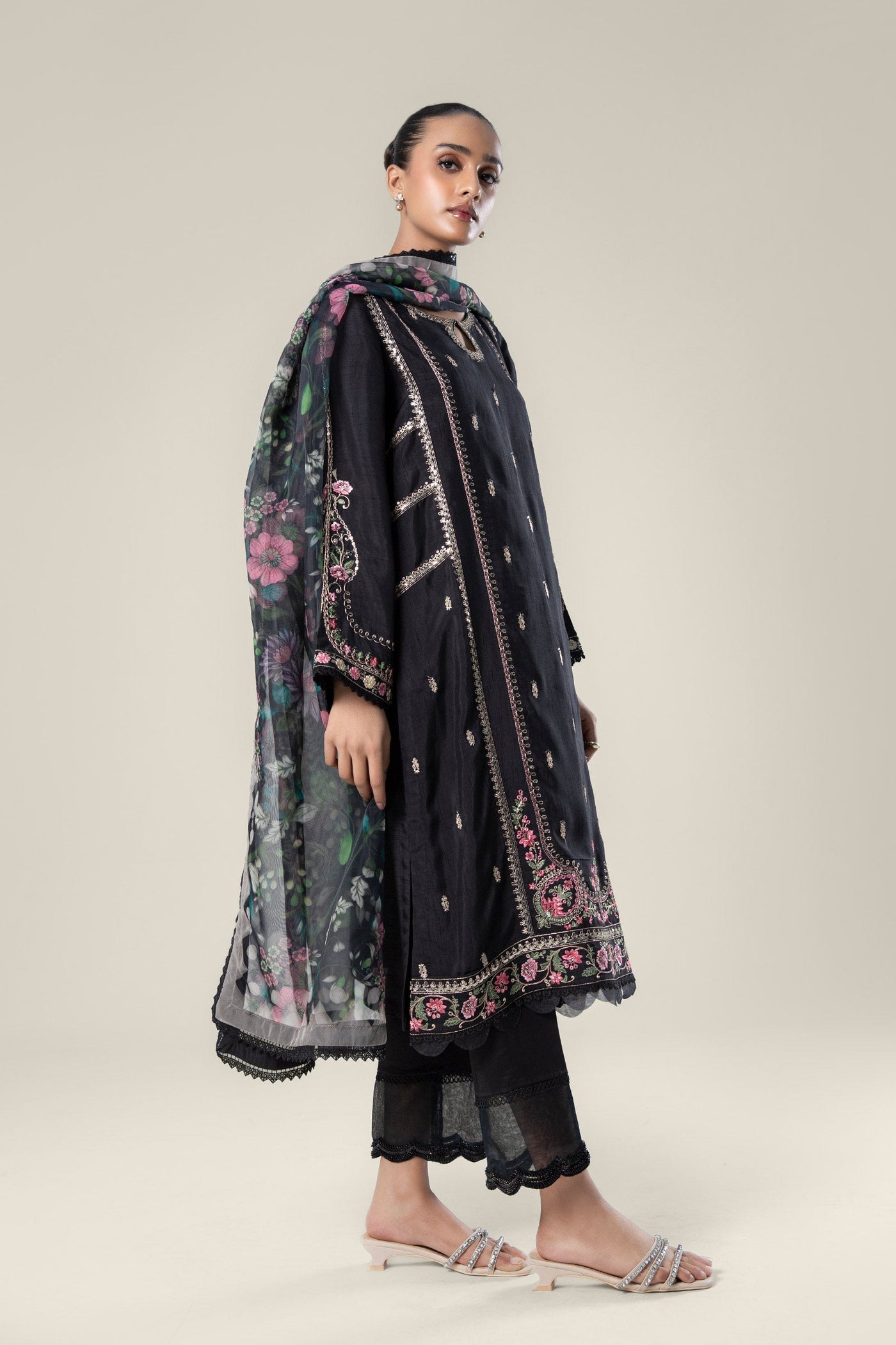 2 Pc Embroidered Raw Silk Suit