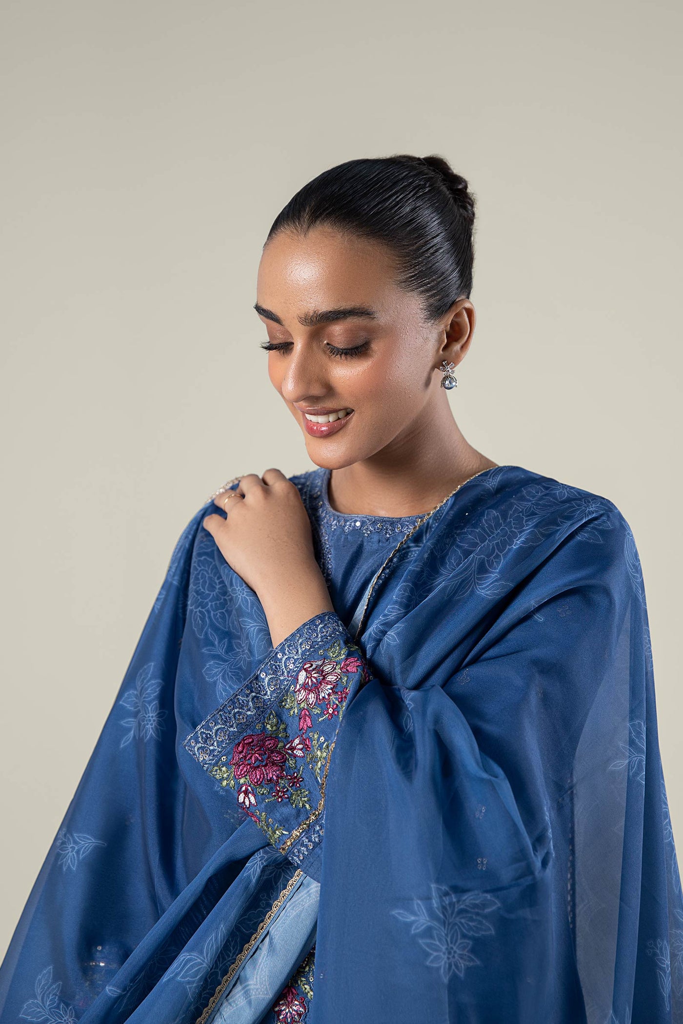 2 Pc Embroidered Raw Silk Suit