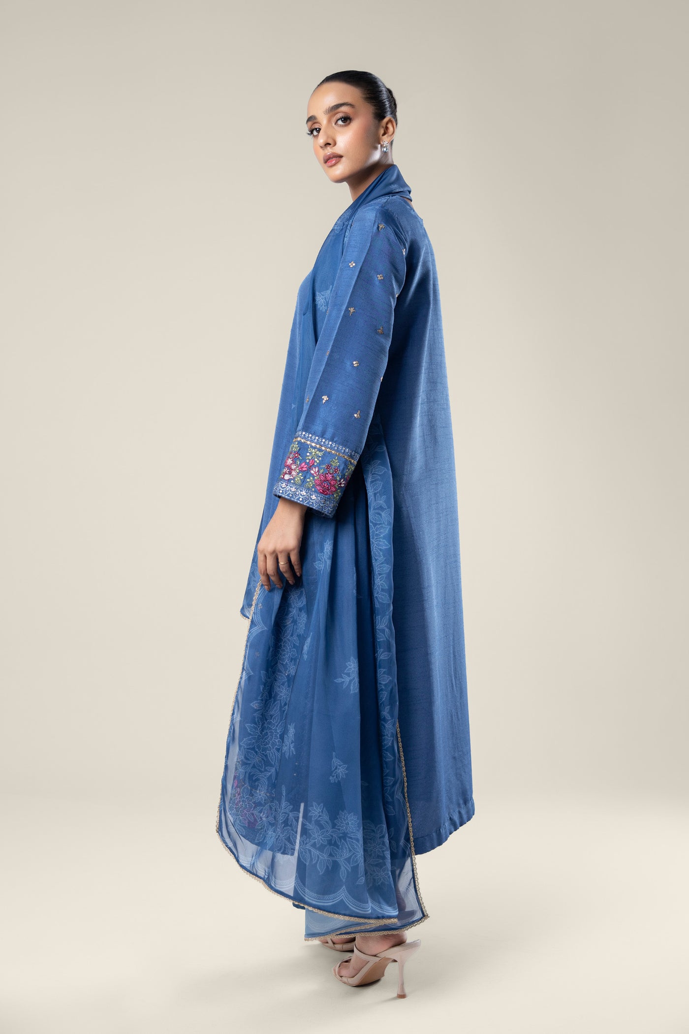 2 Pc Embroidered Raw Silk Suit