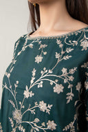 3 Pc Embroidered Raw Silk Suit