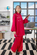 2 Pc Embroidered Slub Lawn Suit