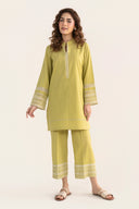 2 Pc Embroidered Crosshatch Linen Suit