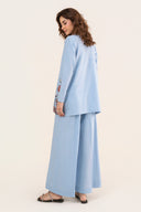 2 Pc Embroidered Crosshatch Linen Suit
