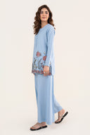 2 Pc Embroidered Crosshatch Linen Suit