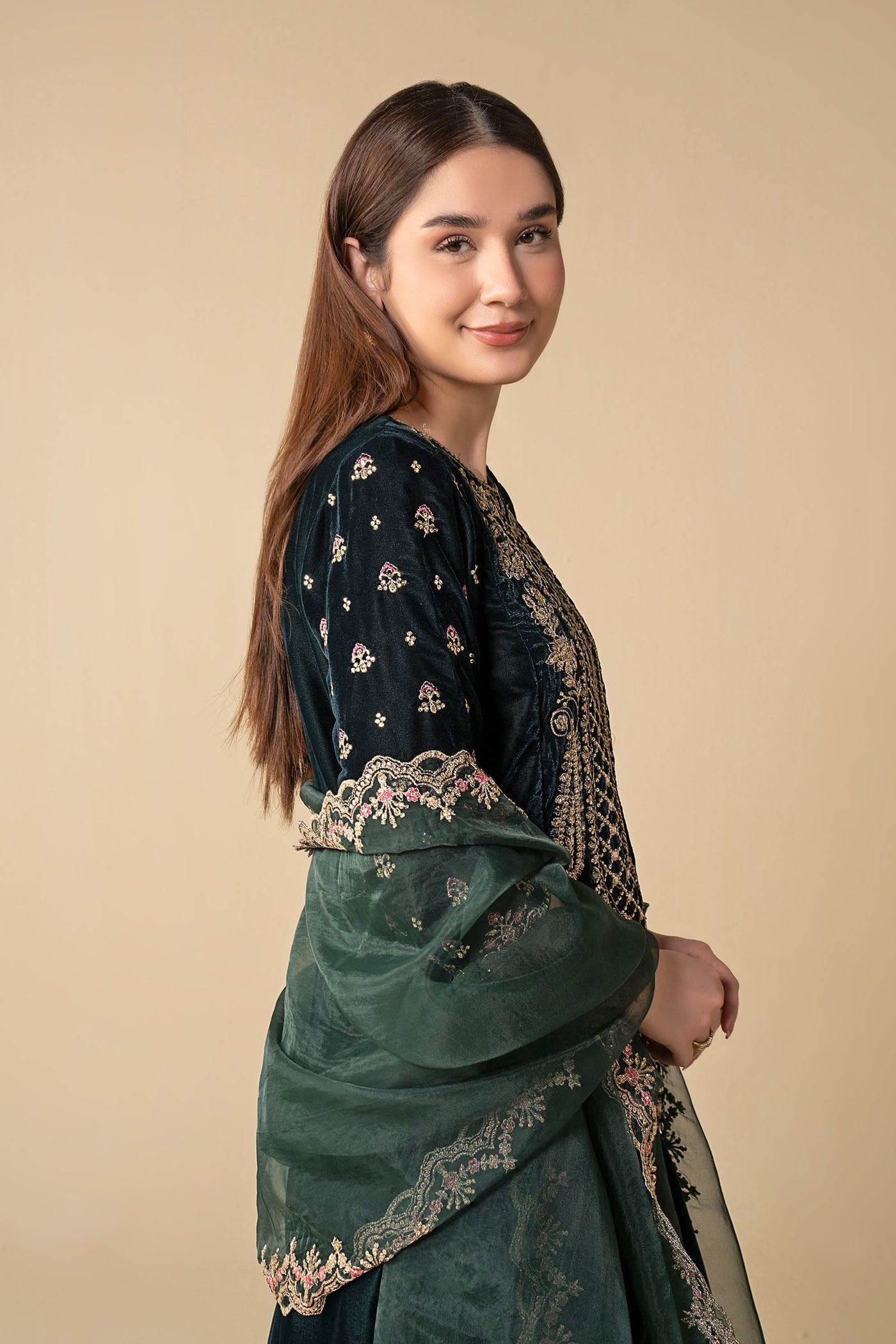 3 Pc Embroidered Velvet Suit