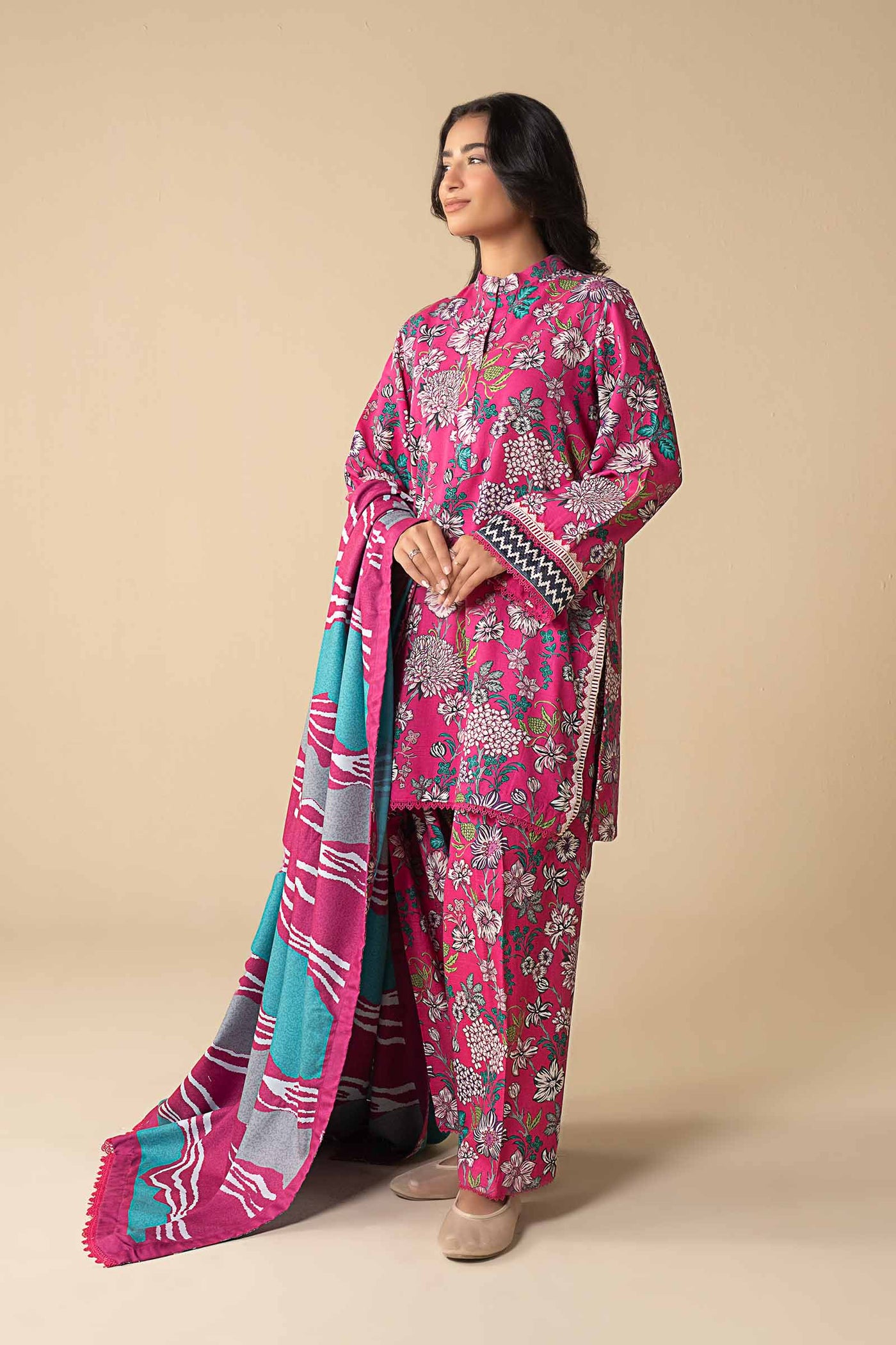 3 Pc Embroidered Khaddar Suit