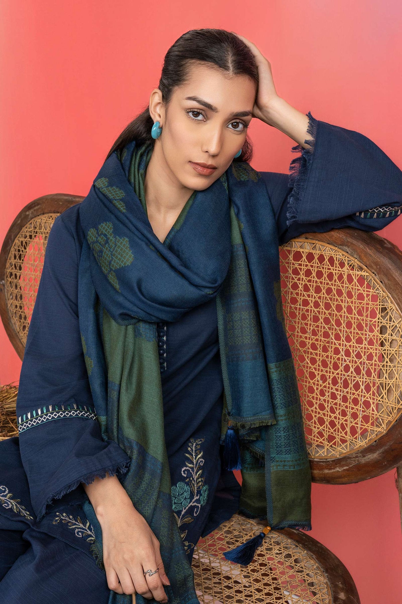 3 Pc Embroidered Slub Khaddar Suit