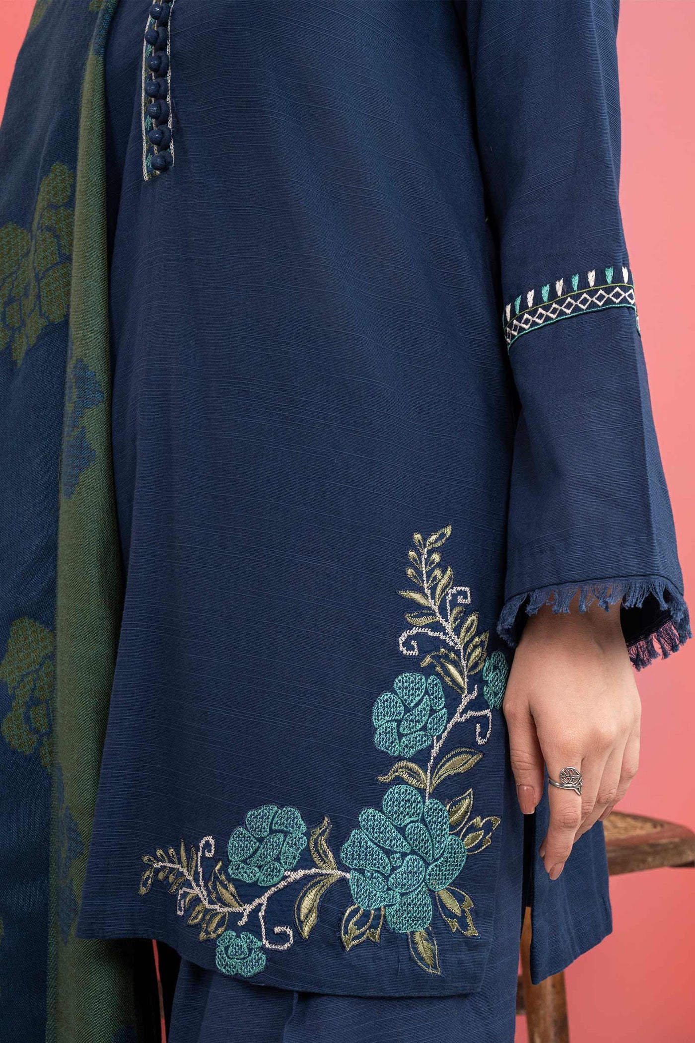 3 Pc Embroidered Slub Khaddar Suit