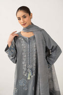 3 Pc Embroidered Shiny Slub Suit