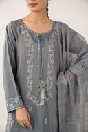 3 Pc Embroidered Shiny Slub Suit
