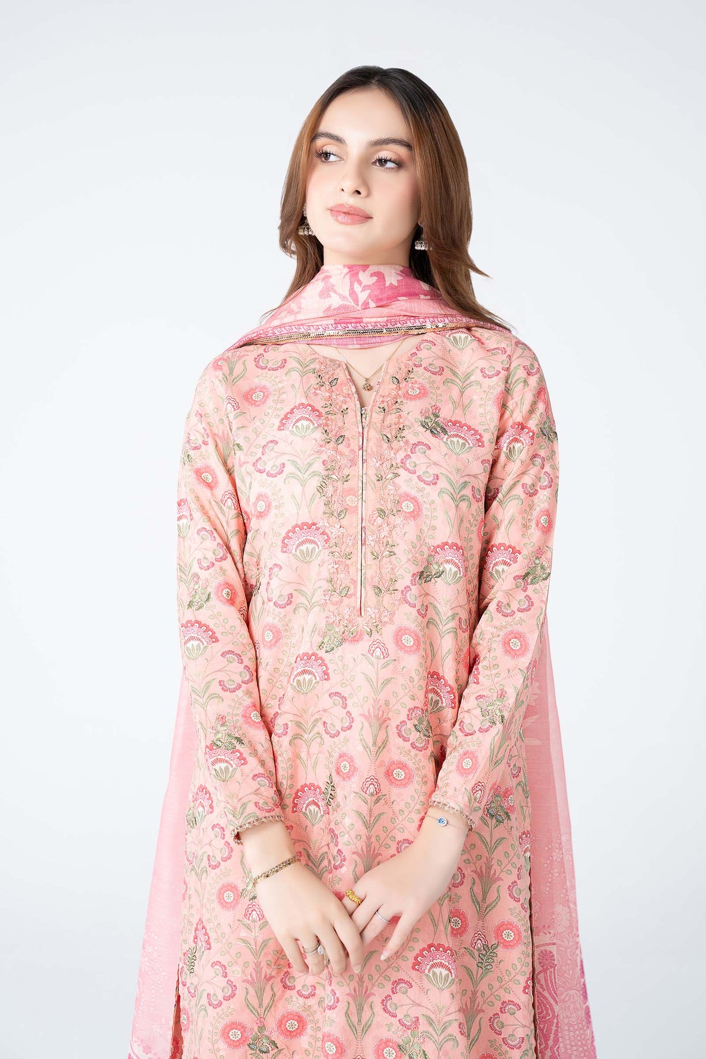 3 Pc Embroidered Dobby Lurex Suit