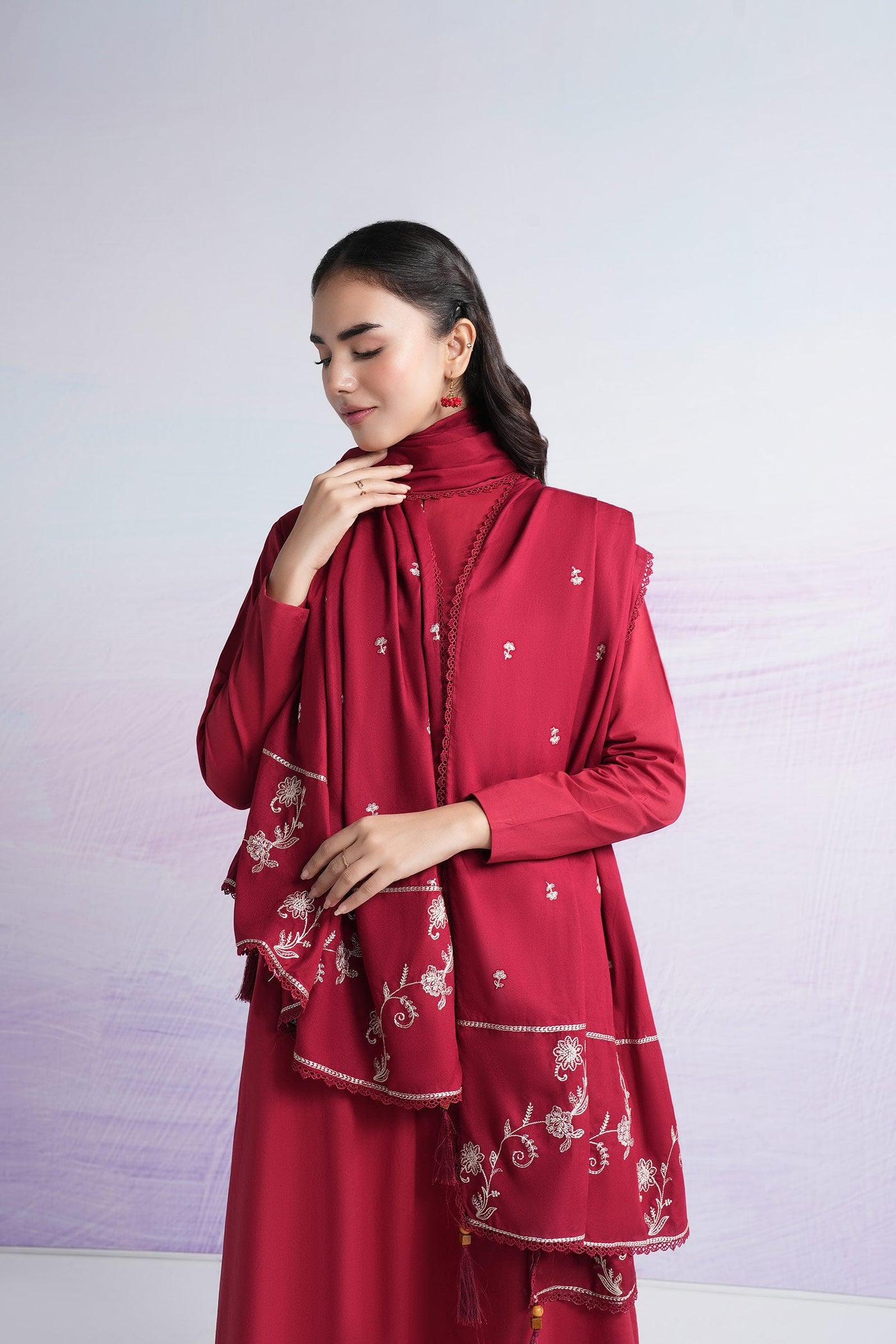 Embroidered Linen Viscose Shawl