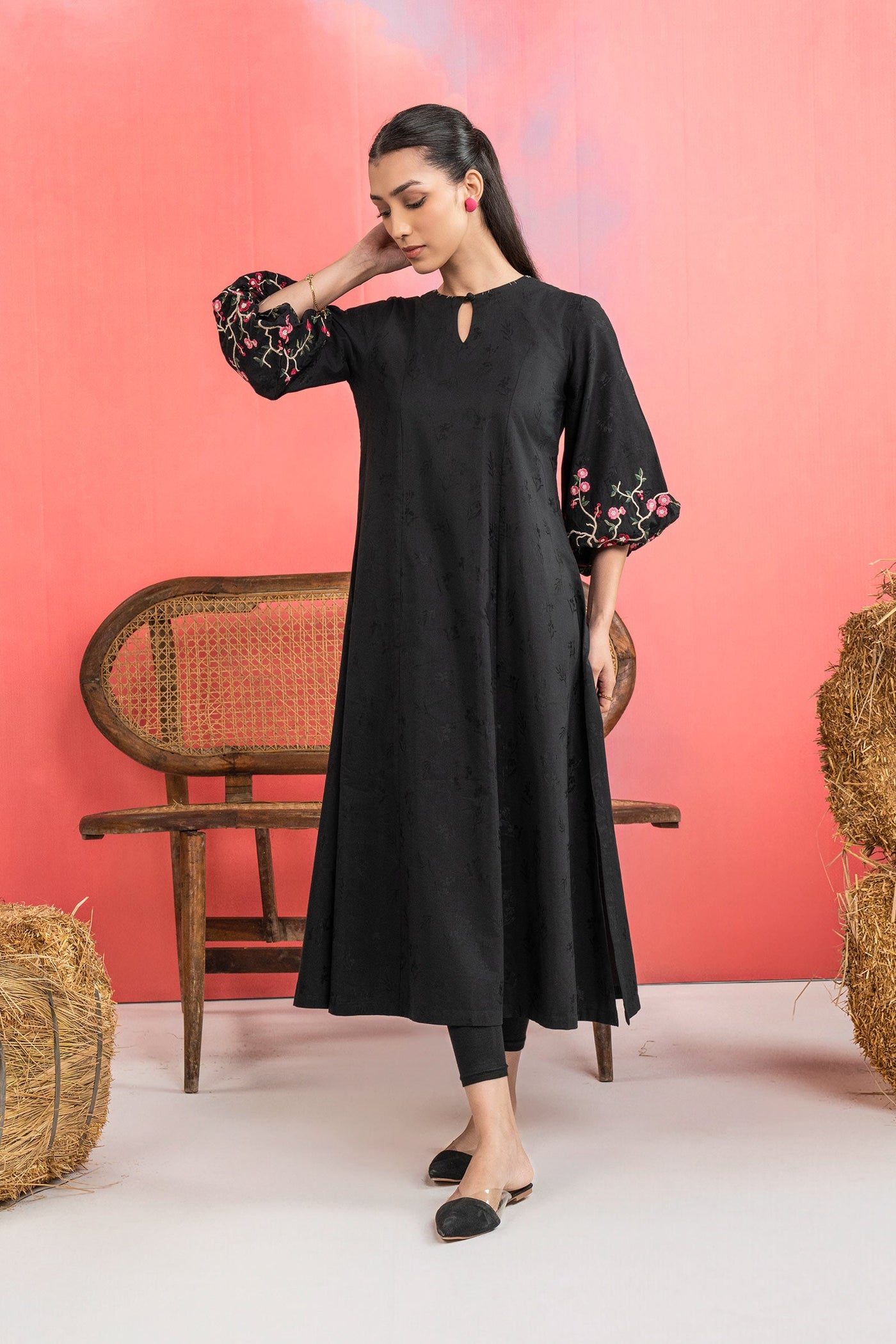 Embroidered Filament Viscose Dress