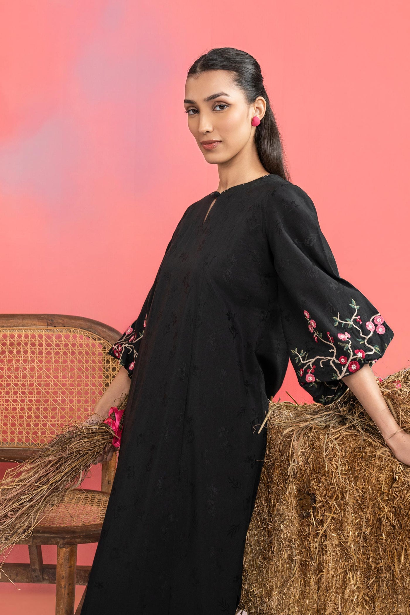 Embroidered Filament Viscose Dress