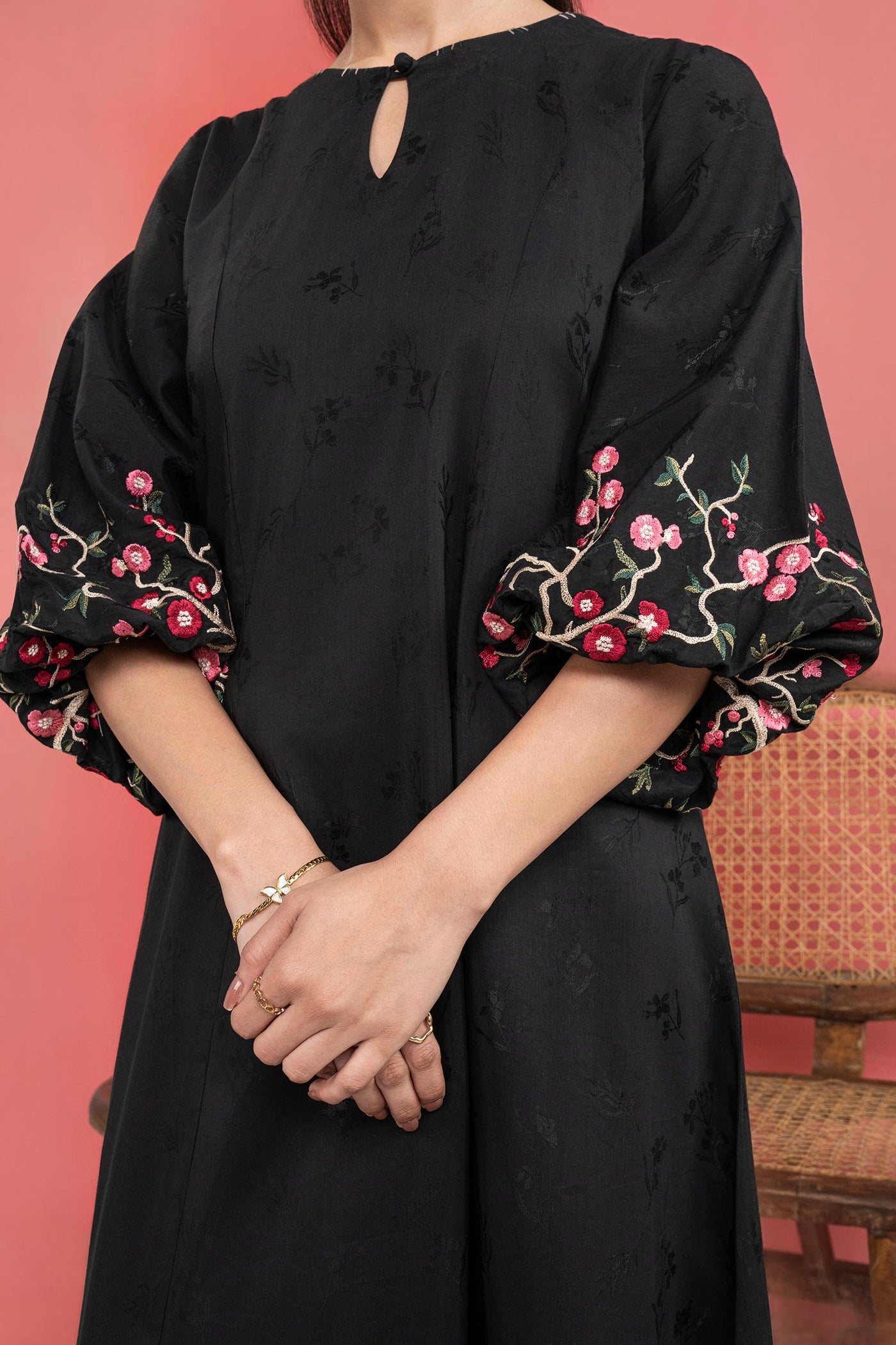 Embroidered Filament Viscose Dress