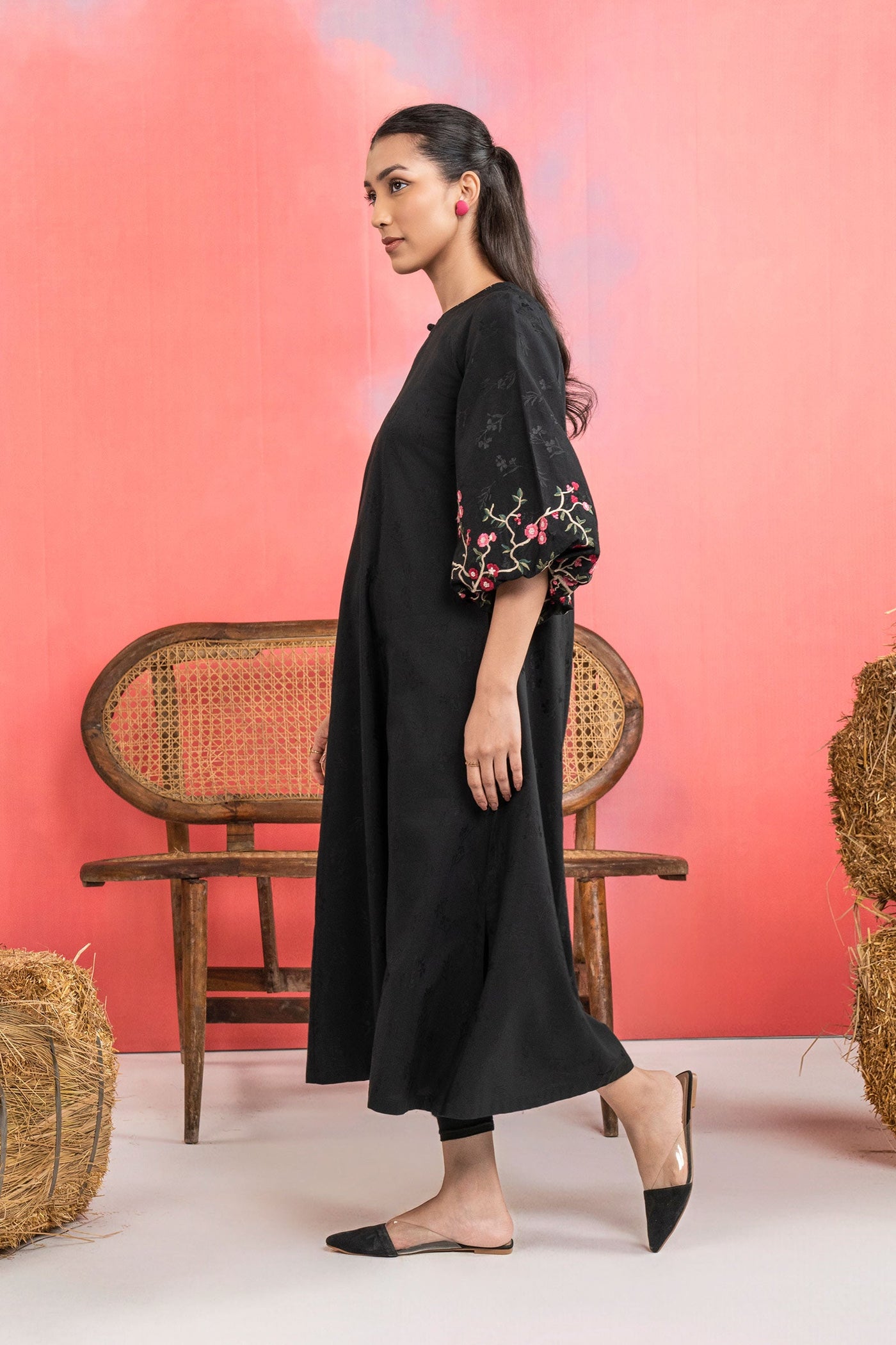 Embroidered Filament Viscose Dress