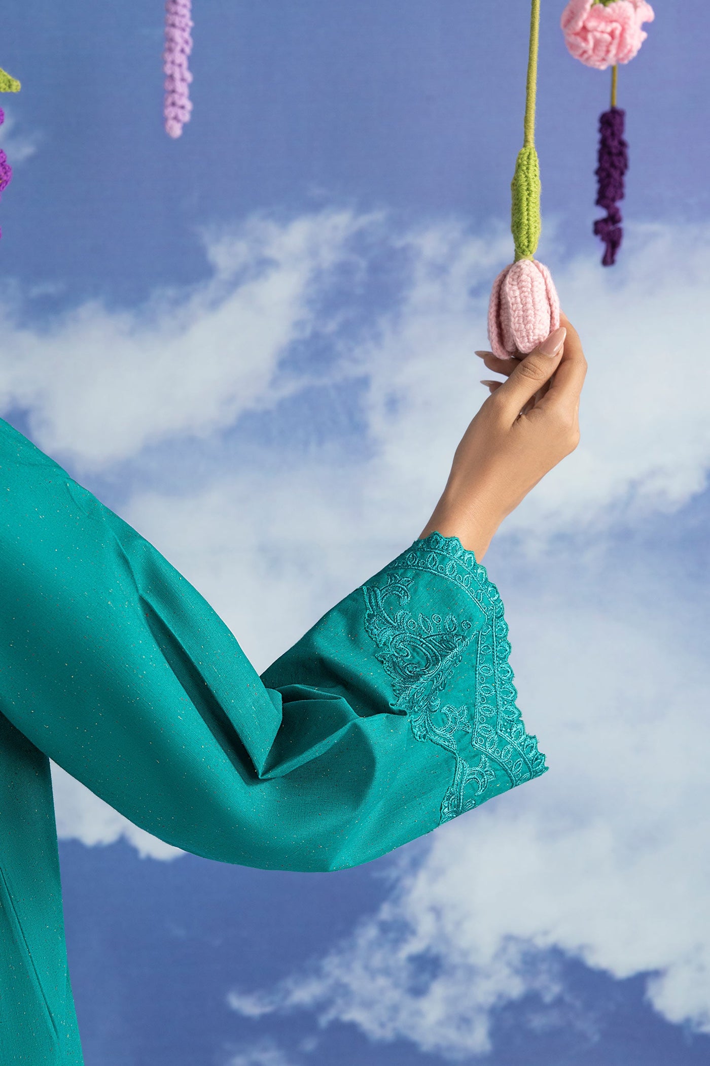 2 Pc Embroidered Tonal Nep Suit