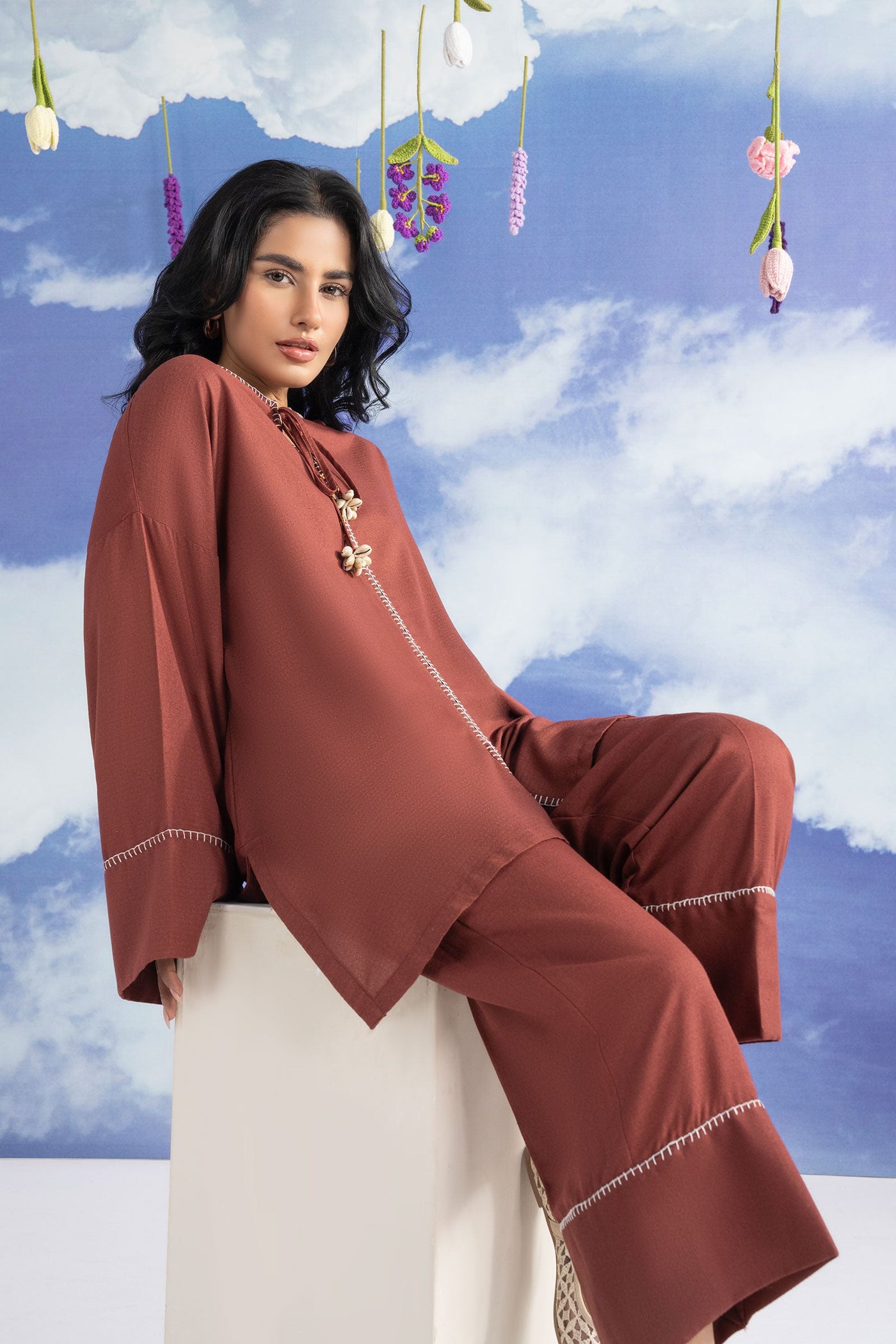 2 Pc Dyed Rib Karandi Suit