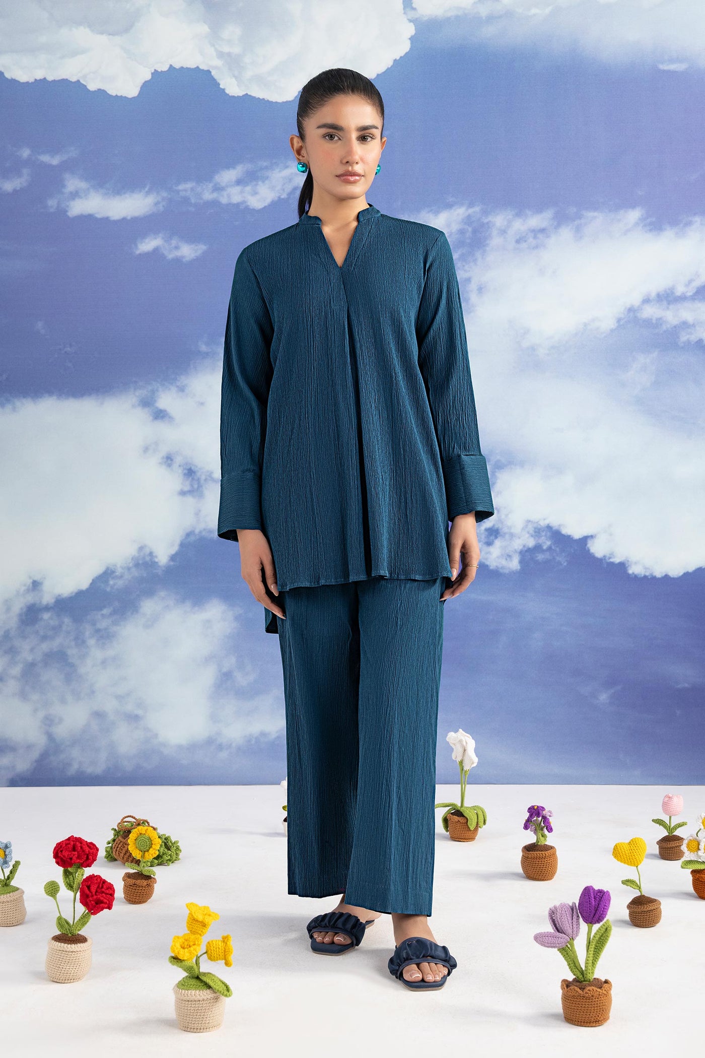 2 Pc Dyed Seer Sucker Suit