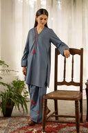 2 Pc Embroidered Crosshatch Suit